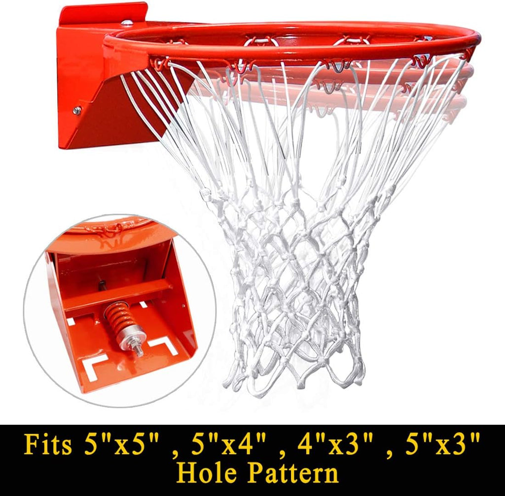 Professional 180º Heavy Duty Breakaway Basketball Rim，18 inch Flex Rim Goal Replacement Fits 5'x5', 5'x4', 4'x3'，5'x3' Hole Pattern Backboard