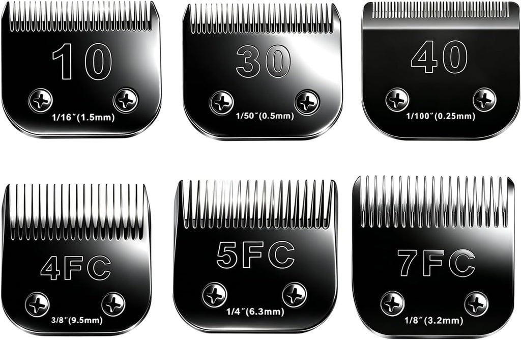 10 Blades Dog Grooming Blades Compatible with Andis/Oster A5/Wahl KM-10 Series Dog Clippers,Detachable Clipper Replacement Blade (6PCS Black-#10+30+40+4FC+5FC+7FC)