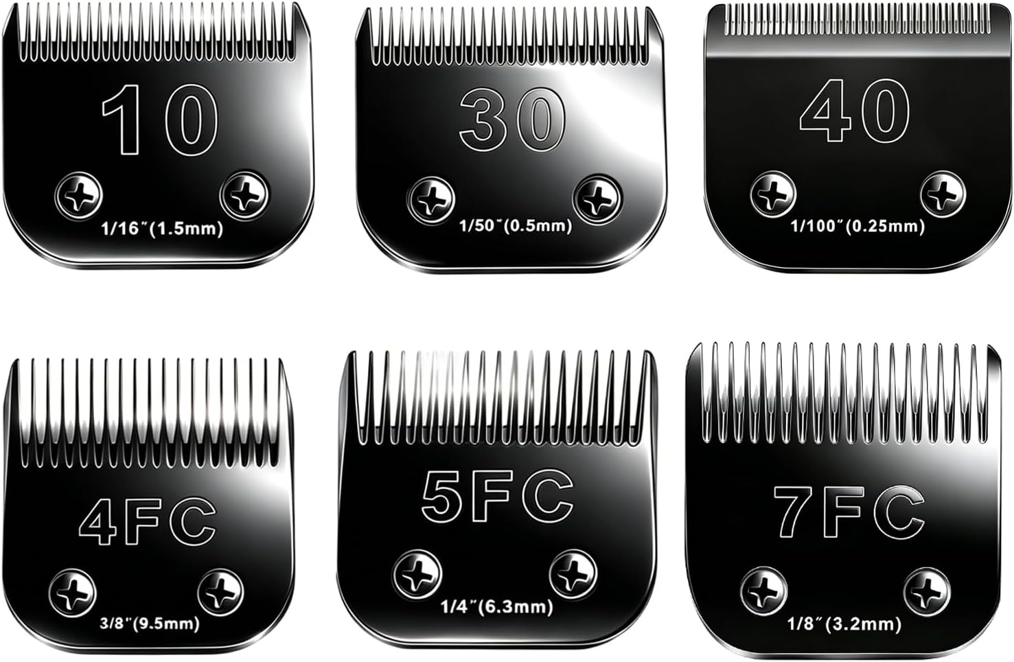 10 Blades Dog Grooming Blades Compatible with Andis/Oster A5/Wahl KM-10 Series Dog Clippers,Detachable Clipper Replacement Blade (6PCS Black-#10+30+40+4FC+5FC+7FC)