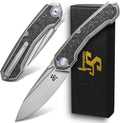 Sitivien ST999 Folding Knife,S35VN Steel Blade with Titanium and Carbon Fiber Handle Frame Lock, EDC Knife with pocket clip for Outdoor Camping Survival Hiking (Gray)