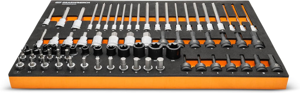 GEARWRENCH 74 Piece 1/4', 3/8', 1/2' Drive Metric Bit Socket Set in Foam Storage Tray - GWMSBSKCBMM