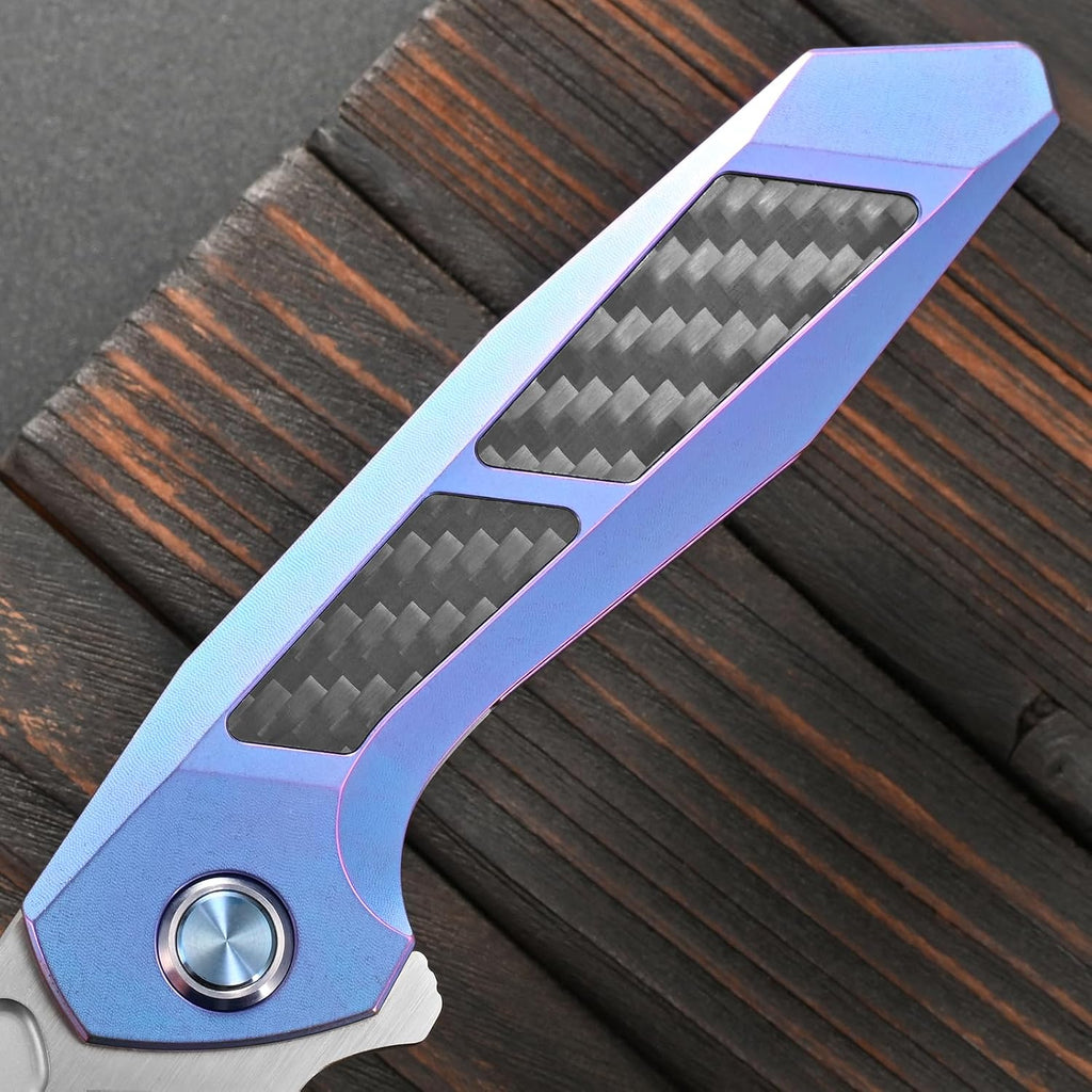 Sitivien ST996 Folding Knife,Handmade M390 Pearlescent Polishing Blade,Titanium & Carbon Fiber Handle Pocket Knife for Outdoor Camping,Hiking,Hunting(Blue)
