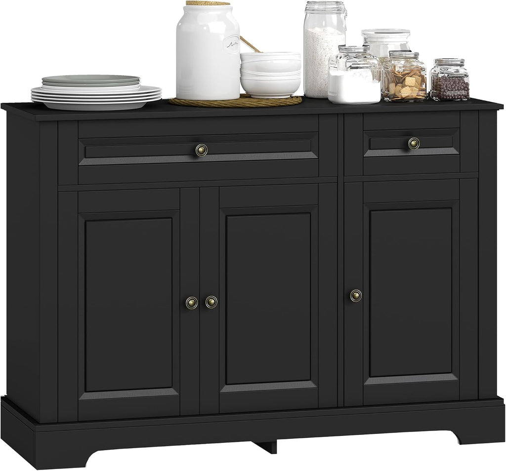 HOMCOM Sideboard Buffet Cabinet, Modern Buffet Cabinet with Storage and 2 Drawers, Coffee Bar Station with Adjustable Shelves for Kitchen, Entryway, Black