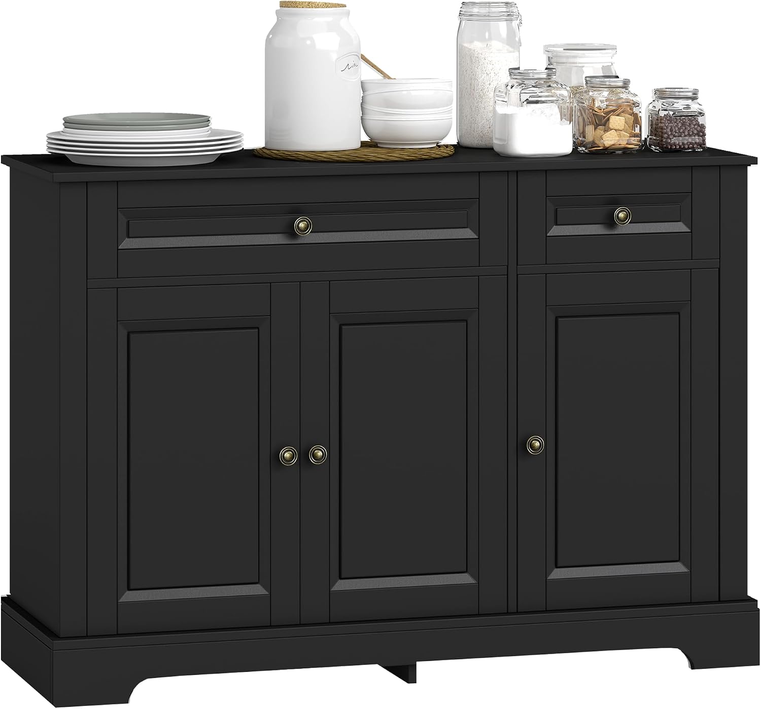 HOMCOM Sideboard Buffet Cabinet, Modern Buffet Cabinet with Storage and 2 Drawers, Coffee Bar Station with Adjustable Shelves for Kitchen, Entryway, Black