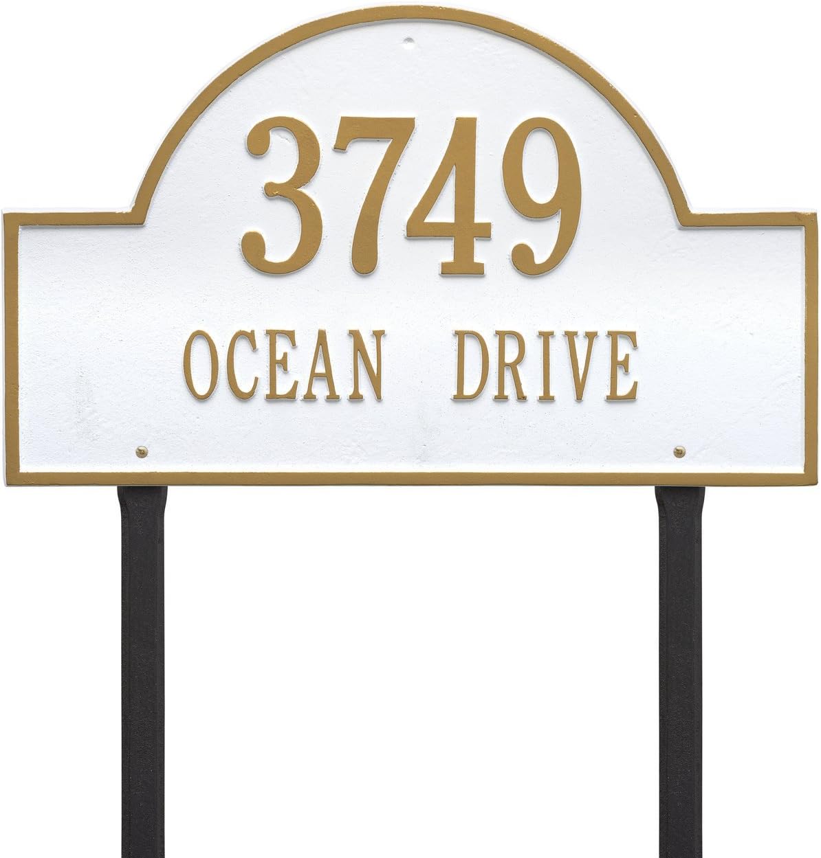 Whitehall Custom Arch Marker Estate Lawn 2 Line Aluminum Address Plaque 23.75'W x 14'H - Made in USA, Home Decor, Outdoor Decor, Housewarming Gift, Metal Customized Address Sign - Finish: White Gold