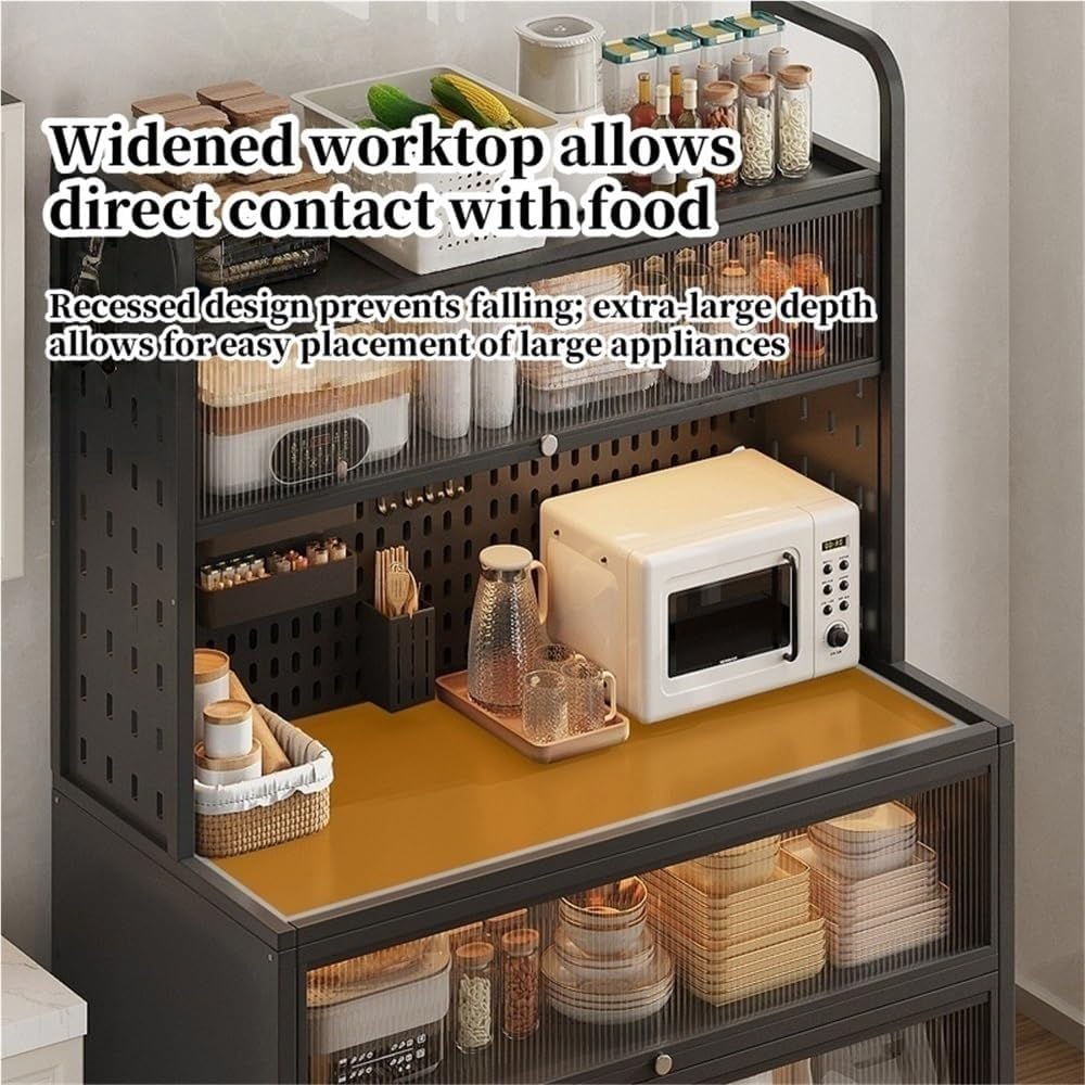 Tall Kitchen Pantry Storage Cabinet Bakers Rack with Wheels Hutch with Countertop Metal Sideboard with Acrylic Doors Creative idea(White,80 * 42 * 180cm)