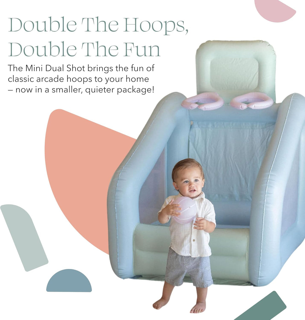 PLAYSMOL Mini Dual Shot - Mini Indoor Inflatable Basketball Hoop, Dual Basketball Hoop Set for Kids, Children Toys & Gifts, Easy Assemble and Responsibly Made (Seafoam)