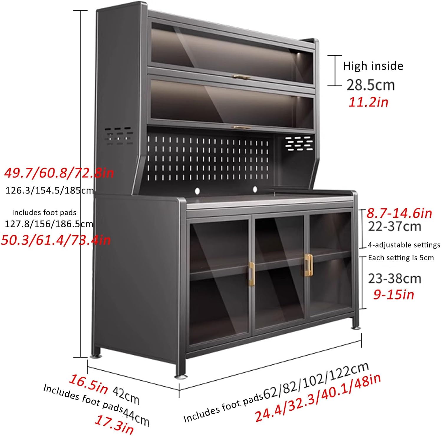 JKGHK Metal Kitchen Pantry Storage Cabinet, Microwave Stand for Kitchens with Pegboard and Adjustable Shelves, Kitchen Bakers Rack for Dining Room, Living Room(White,24x61in)