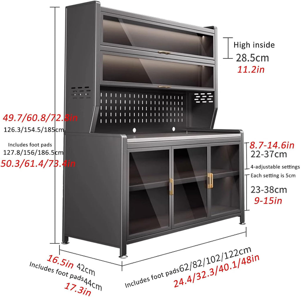 JKGHK Metal Kitchen Pantry Storage Cabinet, Microwave Stand for Kitchens with Pegboard and Adjustable Shelves, Kitchen Bakers Rack for Dining Room, Living Room(White,24x50in)