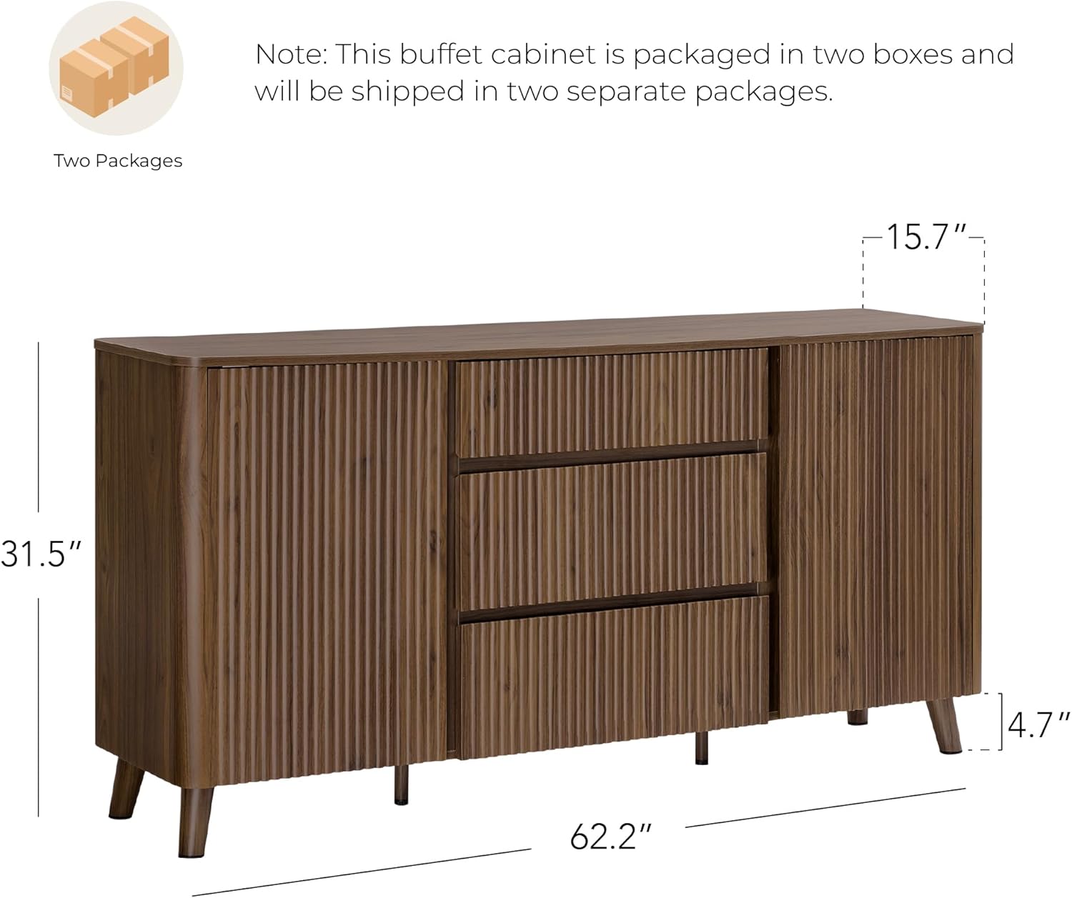 CHITA 62' Sideboard Buffet Cabinet with Storage, Living Room Accent Cabinet with Drawers, Doors and Adjustable Shelves, for Bar, Kitchen, Walnut