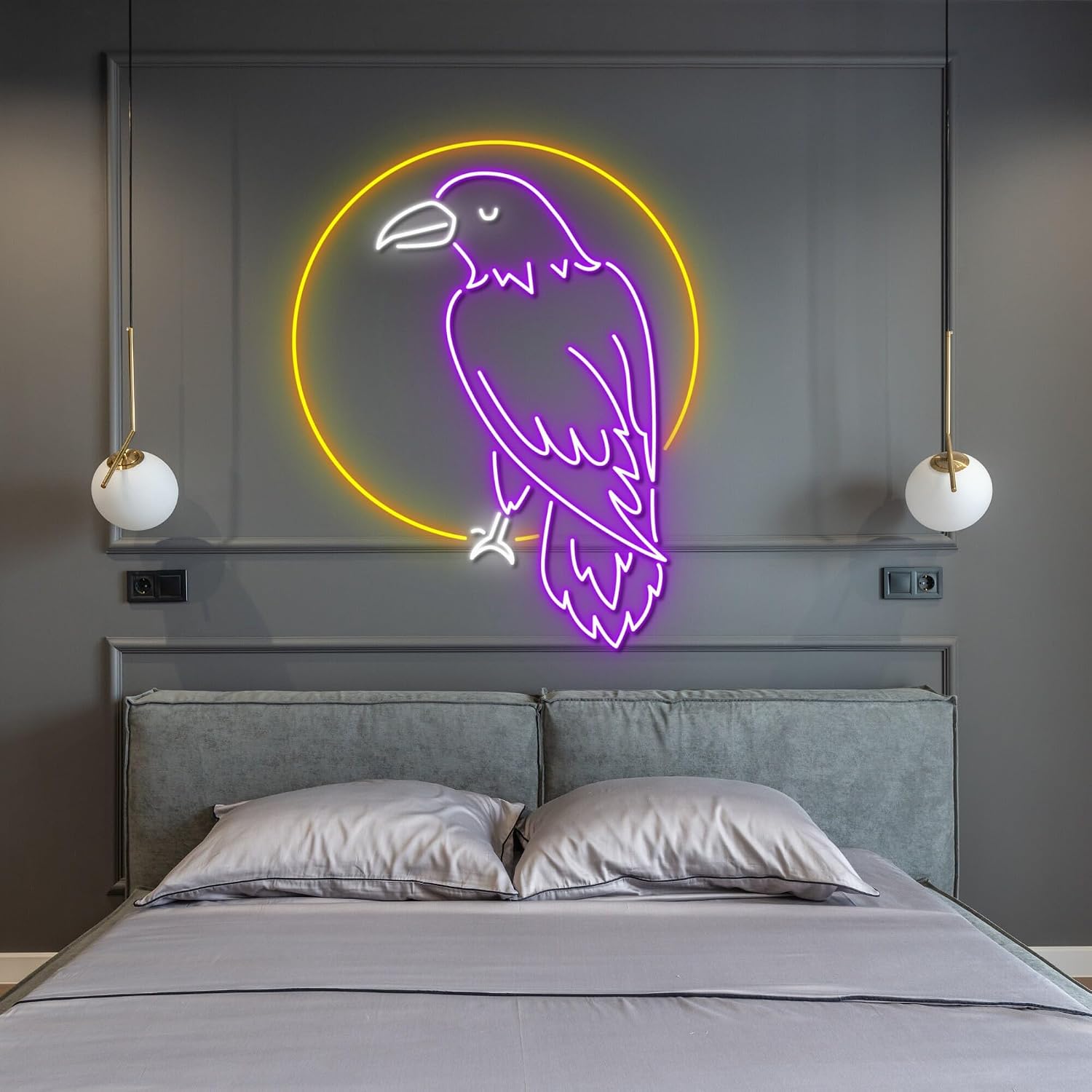 craftnamesign Raven Neon Wall Art with LED Light - Crow Moon Sign Home Decor - Ideal for Gift - Raven Moon Neon sign - Bedroom Decor - Custom Neon Sign