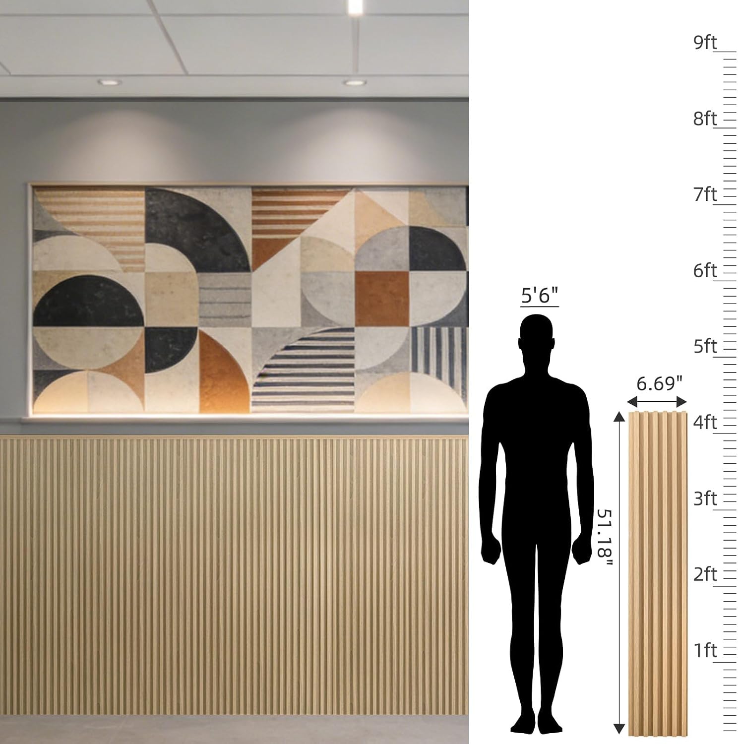 Art3dwallpanels 16 Pack Wood Slat Wall Paneling 51'×6.7' Sound Absorbing 3D Wall Panels for Living Room TV Background Home Office Decor, Oak