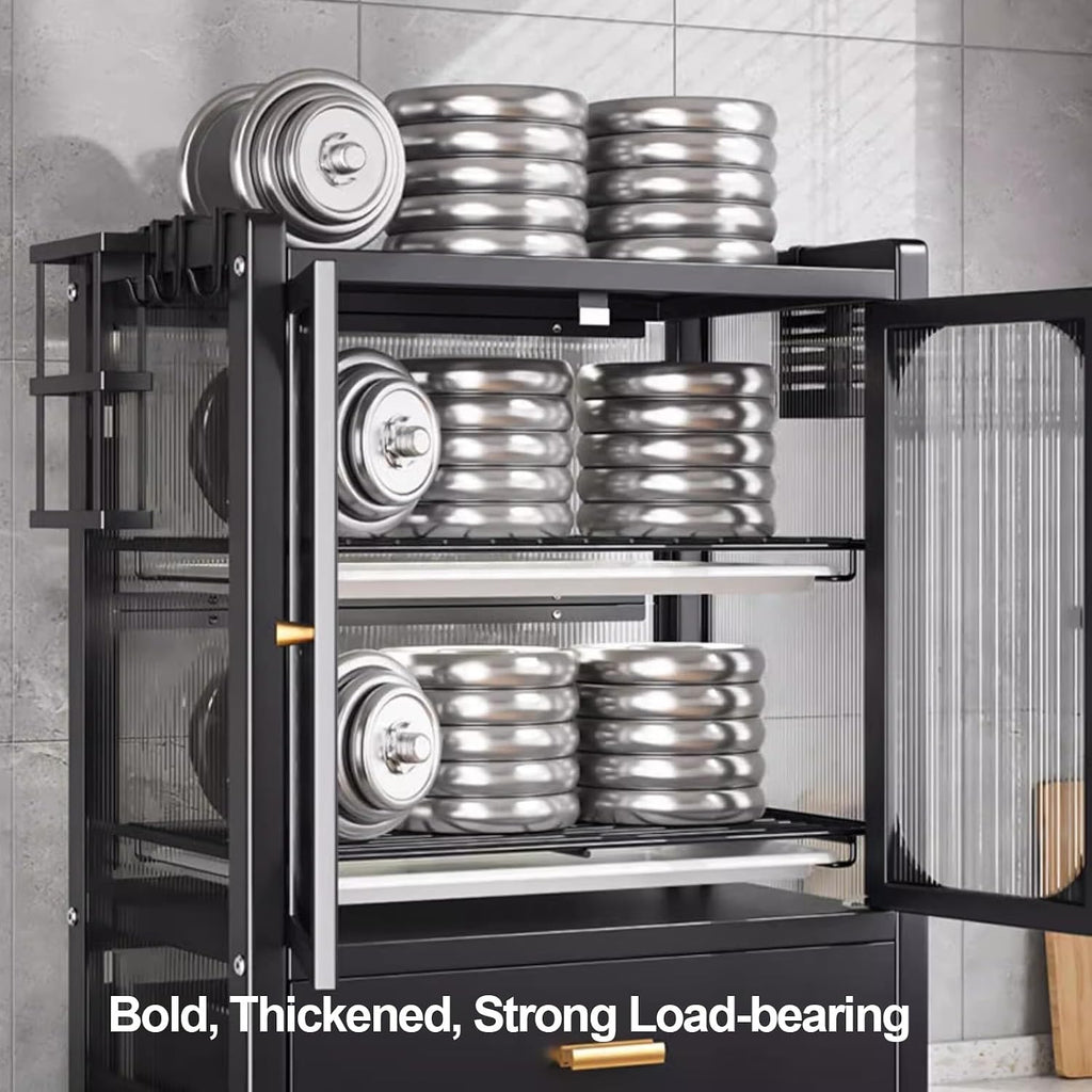 Dish Drainers,Kitchen Countertop Dish Drying Rack with Drawers, Bakers Rack and Microwave Stand Storage Cabinet for Kitchen Organization(A)