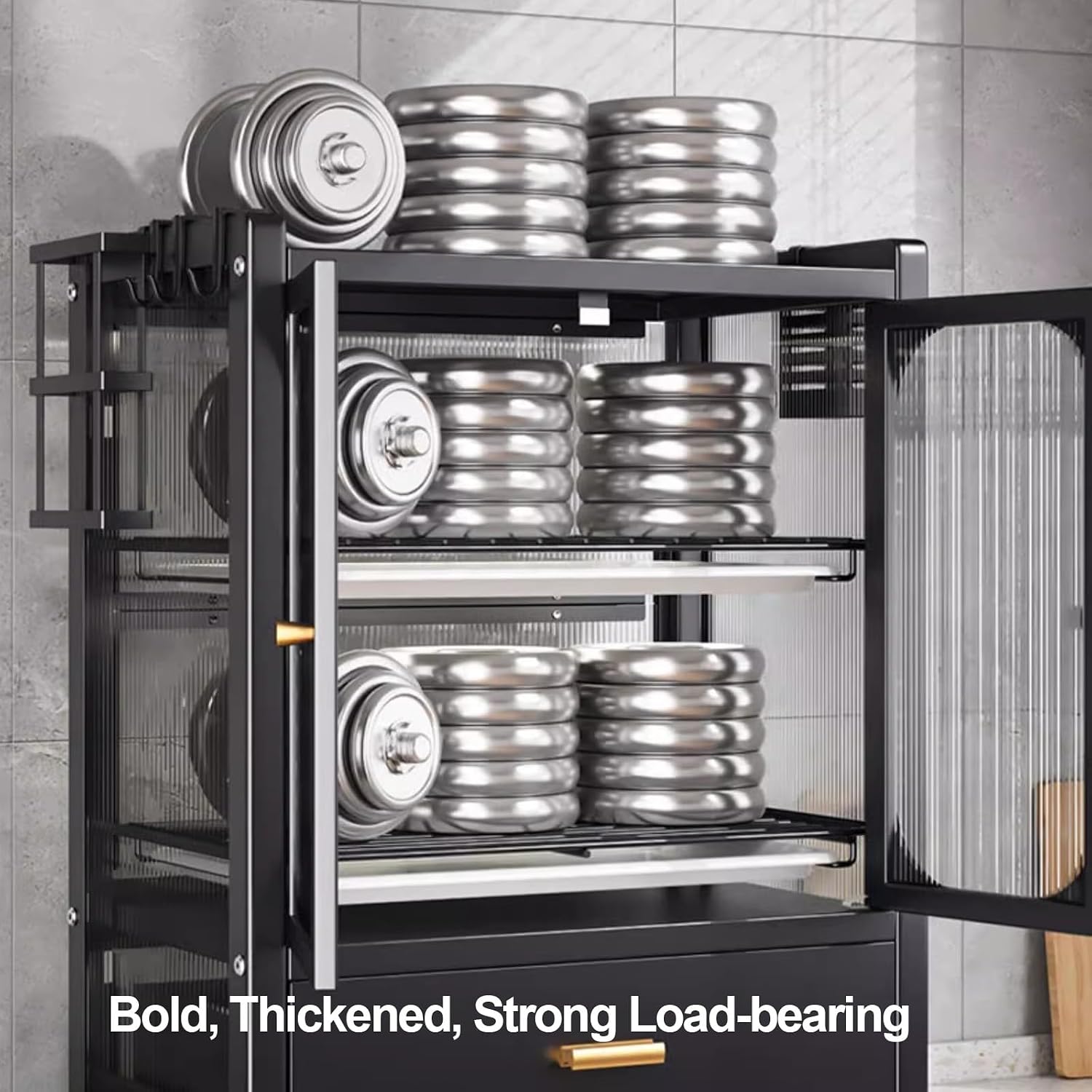 Dish Drainers,Kitchen Countertop Dish Drying Rack with Drawers, Bakers Rack and Microwave Stand Storage Cabinet for Kitchen Organization(A)