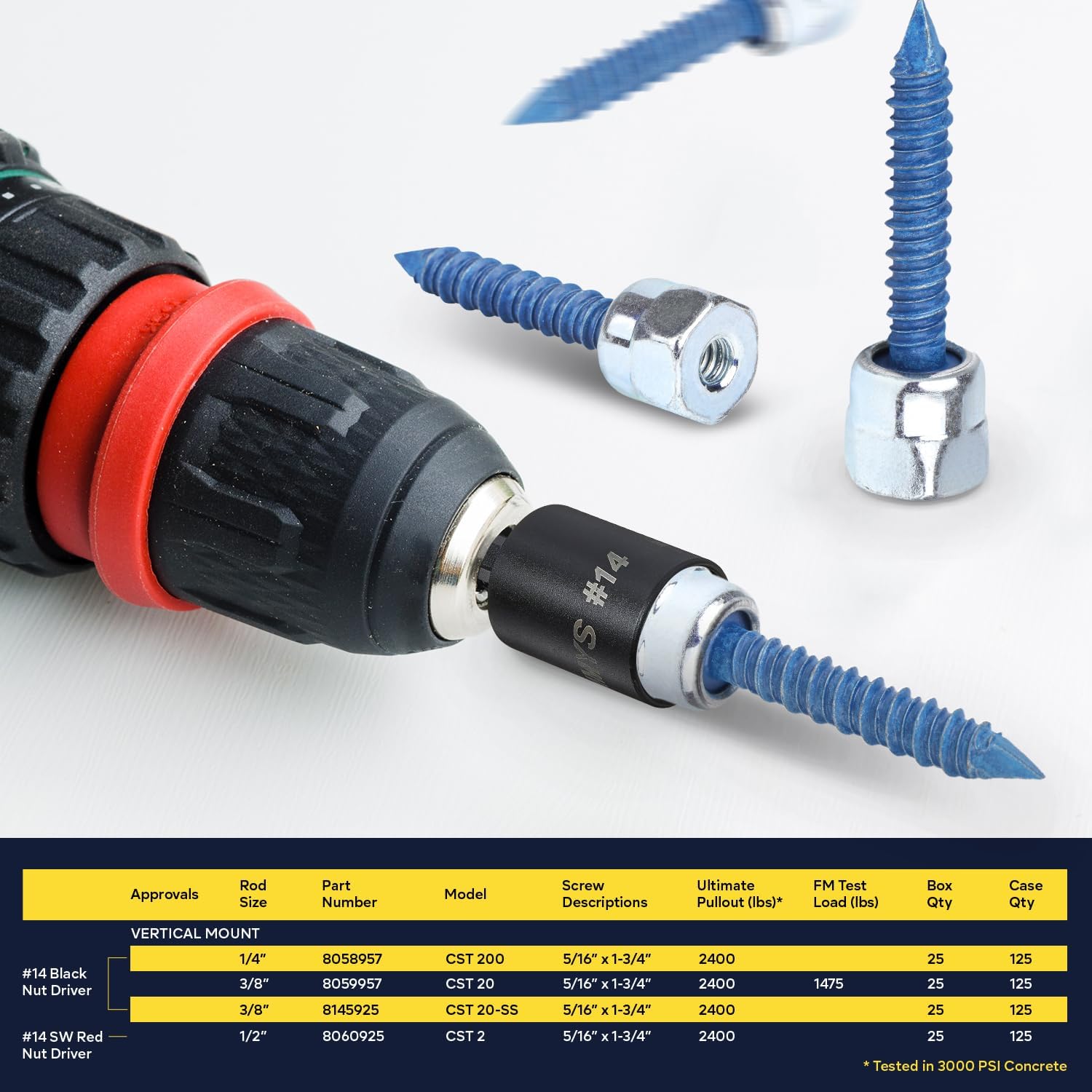 Everflow Sammys 8059957-100 CST 20 3/8 Inch Screw Vertically Threaded Rod Anchor Designed for Concrete Structure, Steel, Zinc Finish, Corrosion Resistance, 5/16 x 1-3/4 Inch Screw Length (pack of 100)