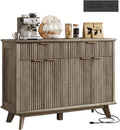 QUW Fluted Buffet Sideboard Cabinet with Storage, 47.2' Kitchen Cabinet with Drawers and Adjustable Shelves, Modern Coffee Bar with Charging Station, for Dining Room, Living Room, Grey