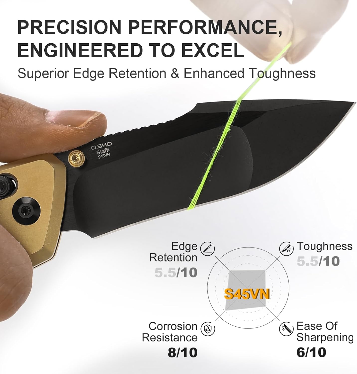 Kizer Staffi Pocket Knife, 3.32' S45VN Folding Knife with Black & Gold Titanium Carbon Fiber Handle, Clutch Lock EDC Knives with Reversible Pocket Clip for Men Women Ki3695A1