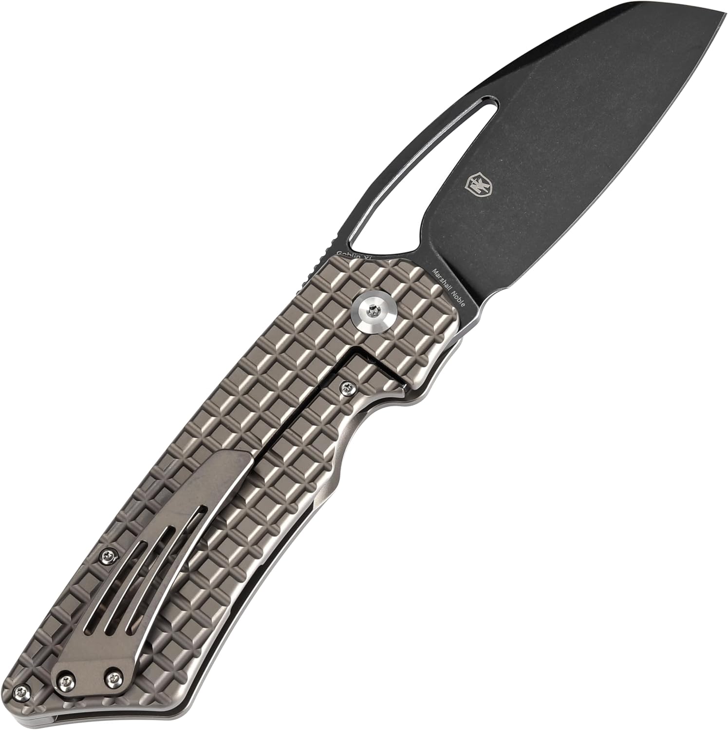 KANSEPT Knives Goblin XL Pocket Knife for Men 3.5'' Blackwash CPM 20CV Cleaver Blade,JBronzed Anodized Titanium with Frag Pattern Handle,EDC Folding Knife with Front Flipper K1016W1