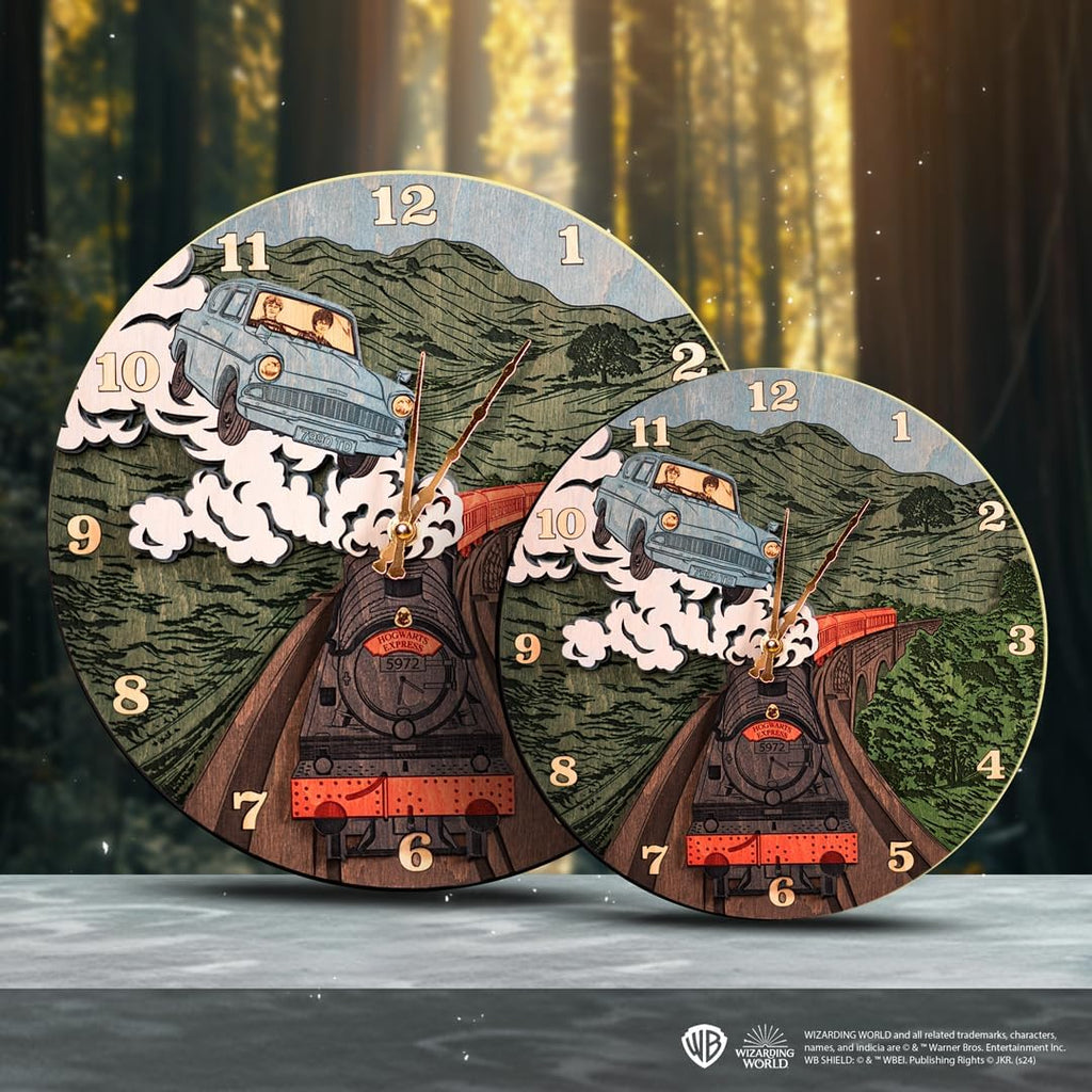 Hogwarts Express Round Clock - Harry Potter 3D Wall Clock - Unique Collectible Wooden Clock, Silent Modern Rustic Decorative Home Decor for Harry Potter Fans (L)