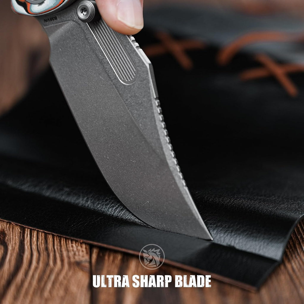 Vosteed Naga EDC Folding Pocket Knife - 3.47' S35VN Stonewash Blade - Top Liner Lock, Canyon Current Bamboo Micarta Handle - Camping, Hunting Knives - A3908