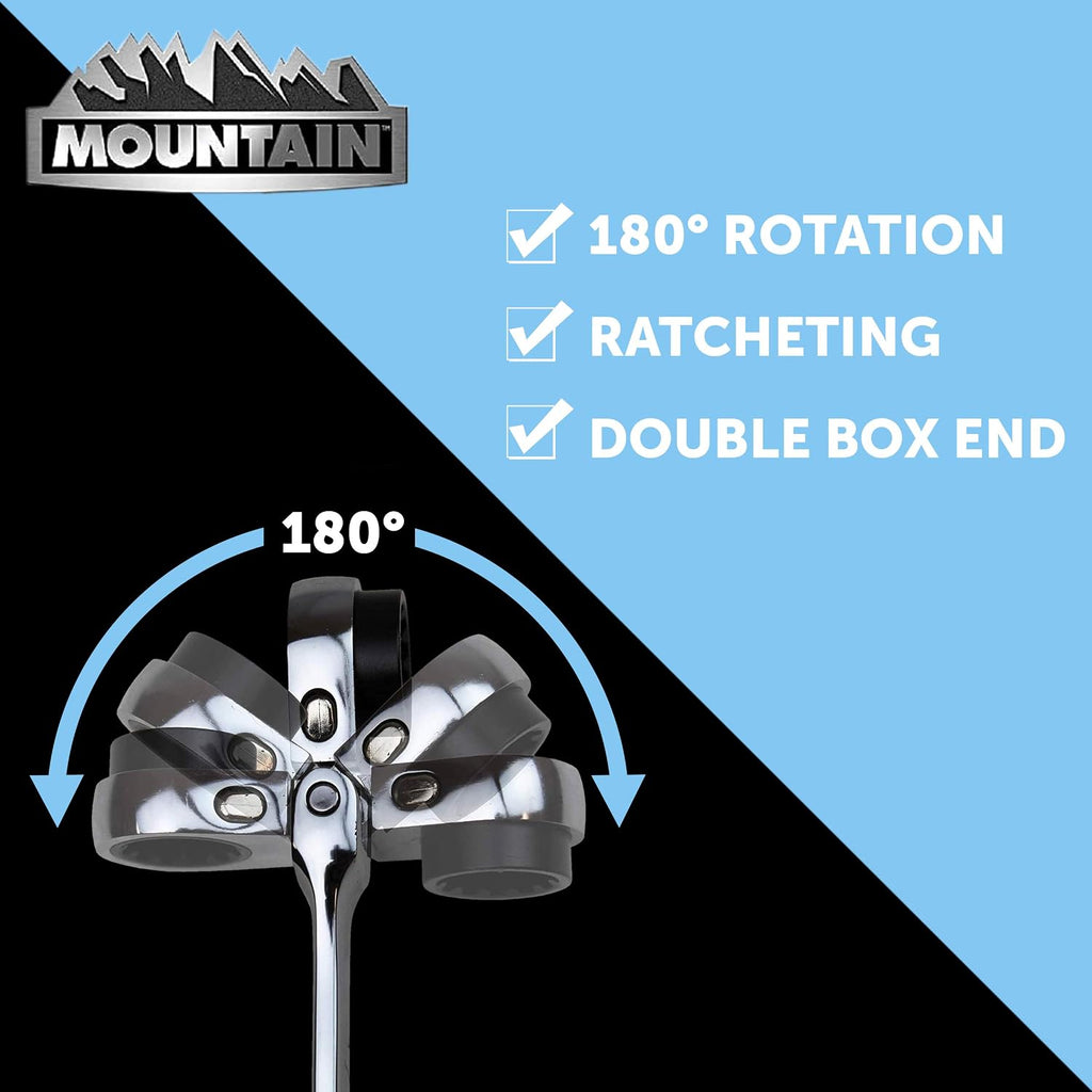 Mountain RM6 5-Piece Metric Double Box Universal Spline Reversible Ratcheting Wrench Set; 8 mm - 18mm, 90 Tooth Design, Long, Flexible, Reversible; 4-Pack