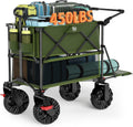 TIMBER RIDGE Push & Pull Double Decker Wagon, 400L Large Capacity Heavy Duty & 450lb Load, Collapsible Cart with All-Terrain Wheels & Brakes, 54' Extended Foldable for Sports, Beach, Camping, Green