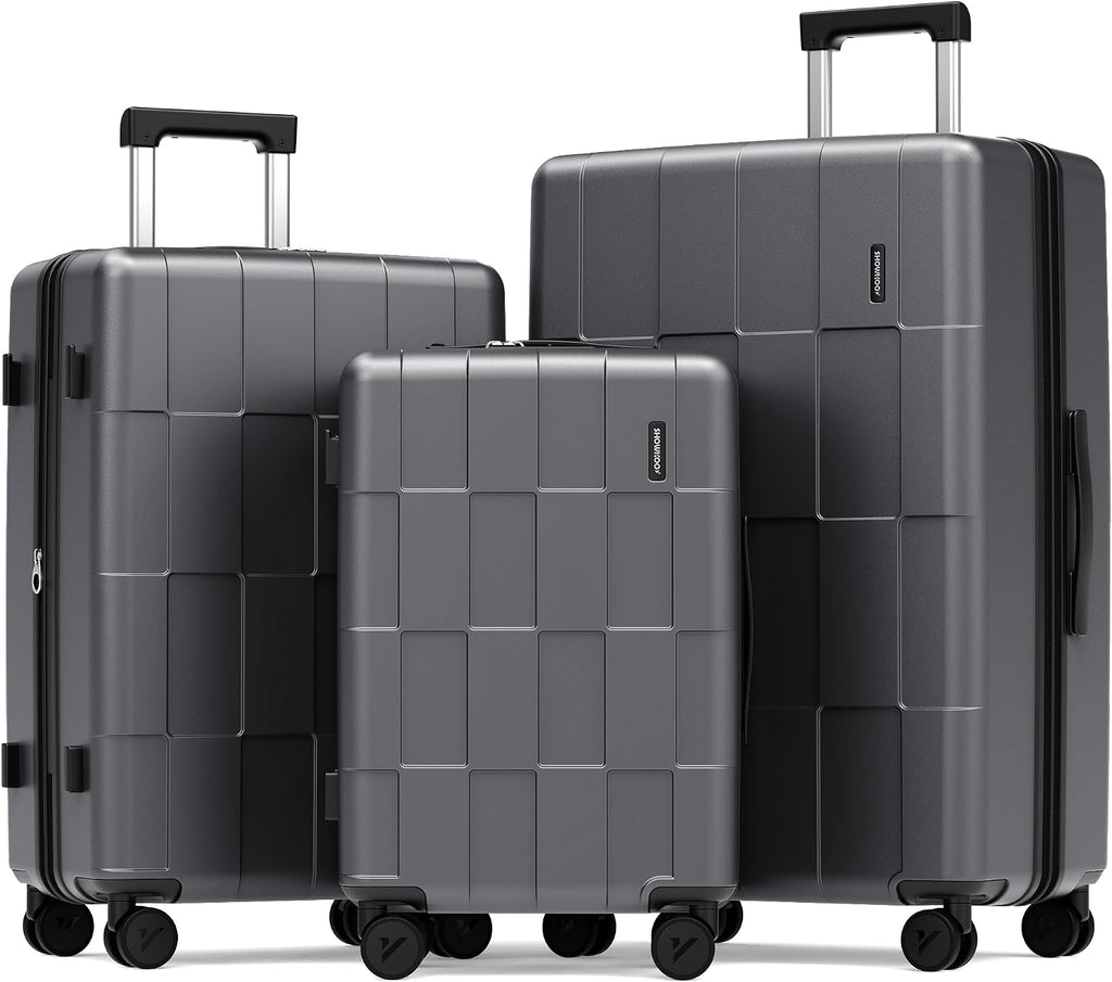 SHOWKOO Luggage Sets 3 Piece Hardside Expandable Lightweight PC Suitcase Sets with Double Spinner Wheels TSA Lock YKK Zipper, Sliver Gray