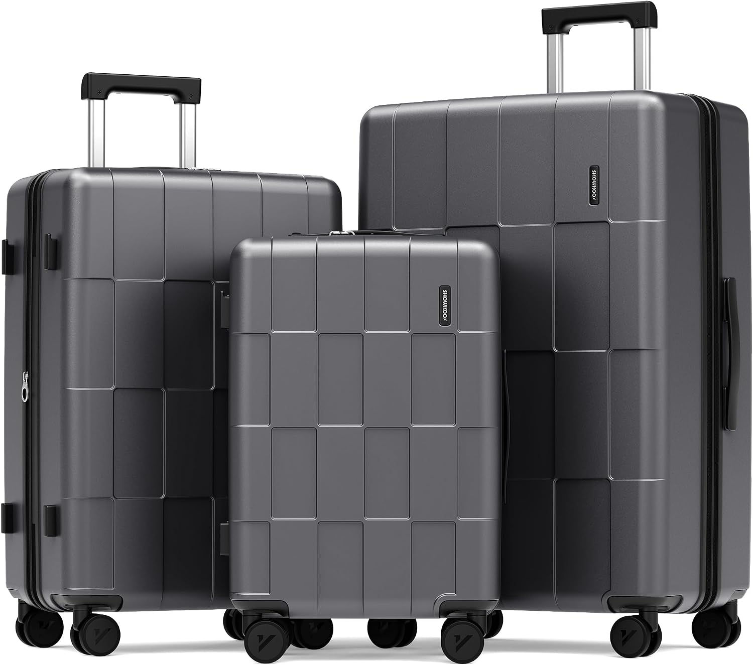 SHOWKOO Luggage Sets 3 Piece Hardside Expandable Lightweight PC Suitcase Sets with Double Spinner Wheels TSA Lock YKK Zipper, Sliver Gray