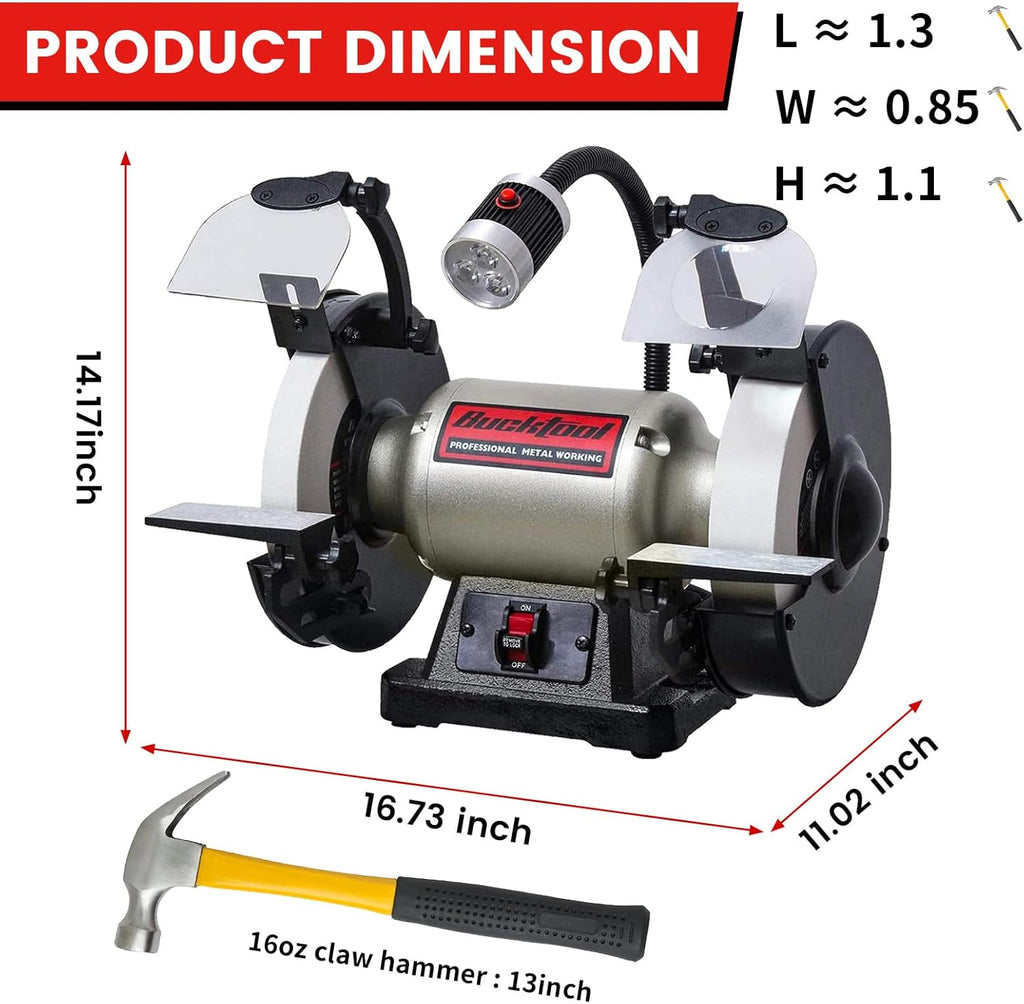 BUCKTOOL 8 Inch 3/4 HP Low-Speed Bench Grinder fit CBN Wheel Professional Wobble-free Wheel Grinder TDS-200C4HL