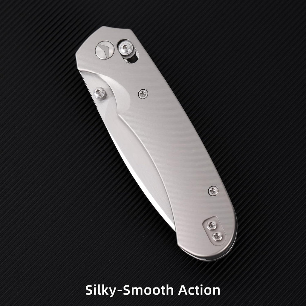 Folding Pocket Knife, 3.31'' M390 Blade, Erogonomic Titanium Handle, Pocket Knife for Men, EDC Knife for Hunting, Outdoor Survival Fishing Hiking Camping Knives (Grey)