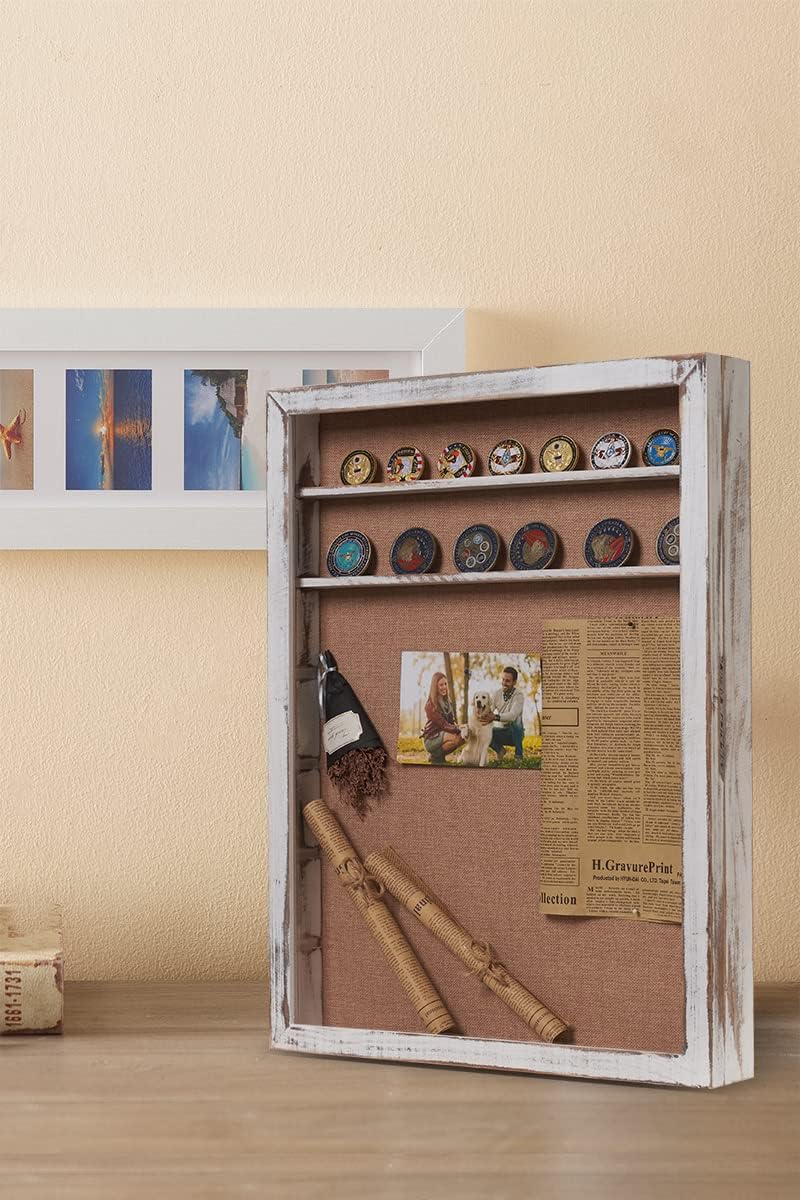 18x24 Shadow Box with Shelves and Magnetic Door, Oversized Shadow Boxes Display Cases with Detachable Shelves for Coins Medals Bouquet Figures Miniatures-Vintage White