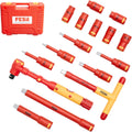 FESA Insulated Torque Socket Set - 16-Piece 1000V Insulated Tool Set w/ 1/2' Drive Insulated Torque Wrench (10-50 Nm), 7 Metric Sockets, 5 Hex Bit Sockets, 2 Extension Bars, T-Handle & Protective Case