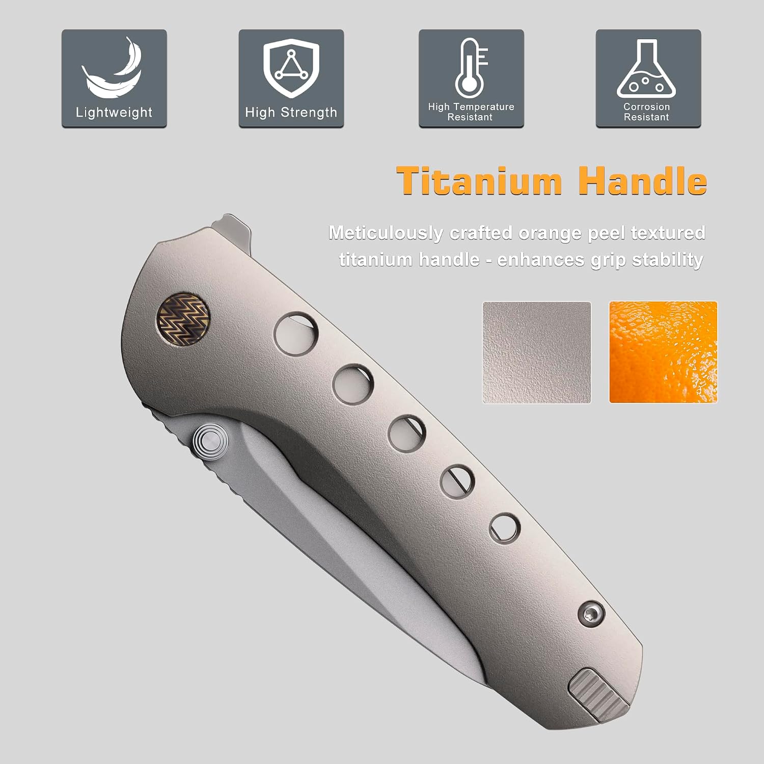 REMETTE Pocket Knife with Titanium Toothpick Manual Grinding Pearlescent Satin M390 Blade Titanium Handle Flipper Opener Thumb Stud Folding Knives for Men Women Gifts (RT-BEE)