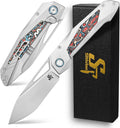 Sitivien ST666 Folding Knife,Handmade M390 Pearlescent Polishing Blade,Titanium & Colorful Carbon Fiber Handle Pocket Knife EDC Tool Knifes for Outdoor Camping,Hiking,Hunting(Color)