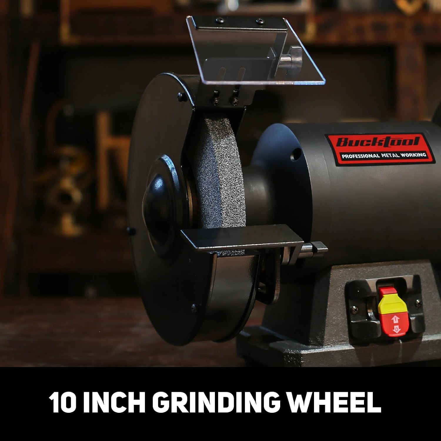 BUCKTOOL 1.5HP 10 Inch Low Speed Bench Grinder, 1750 RPM Table Grinder with 13A Motor, High Precision Wobble-free Wheel Grinder, TDS-250