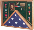 Military Veteran Soldier Flag & Medal Display Case Shadow Box for 5x9.5 Funeral Burial Flag (Army Emblem / Green Velvet)