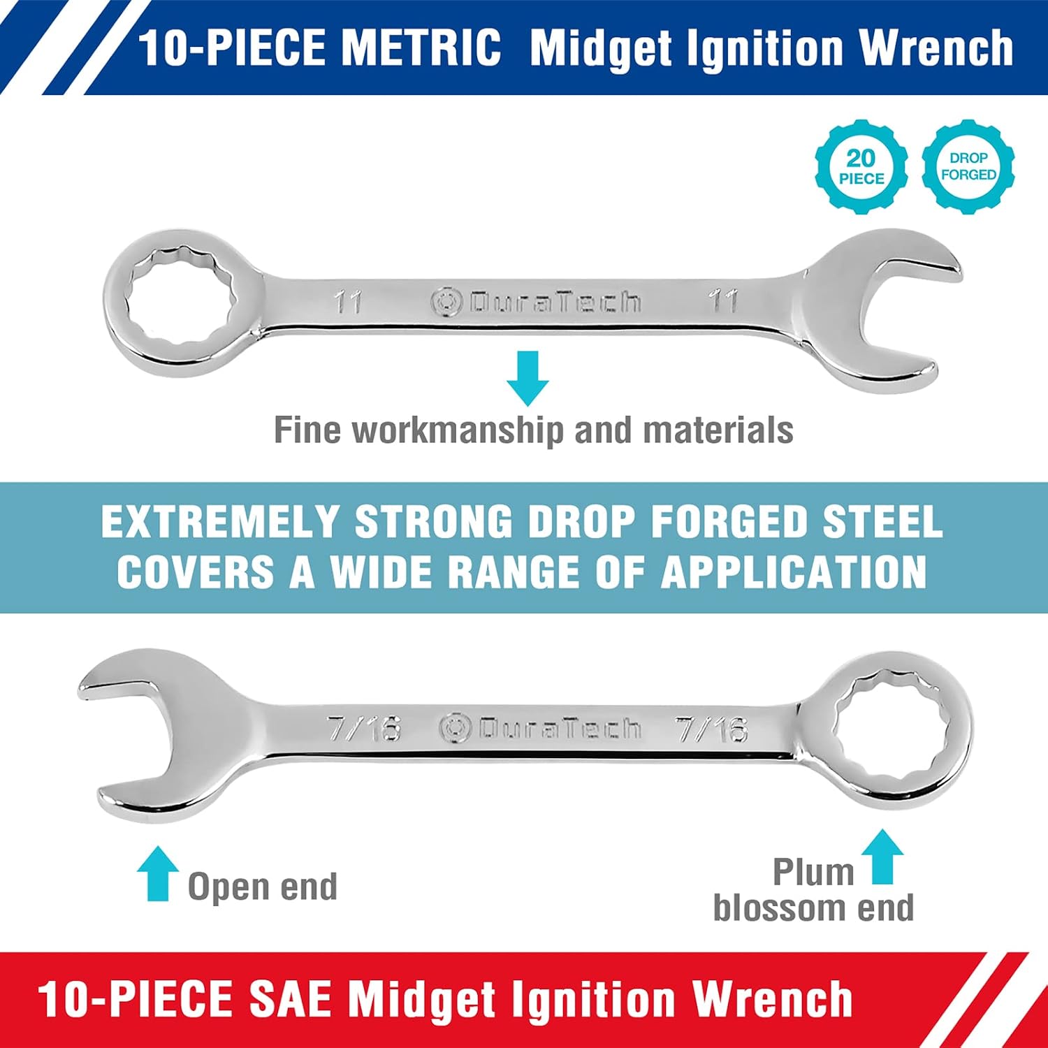 DURATECH Mini Wrench Set, Anti Slip Ratcheting Wrench Set, 42-Piece, Metric & SAE, with Rolling Pouch