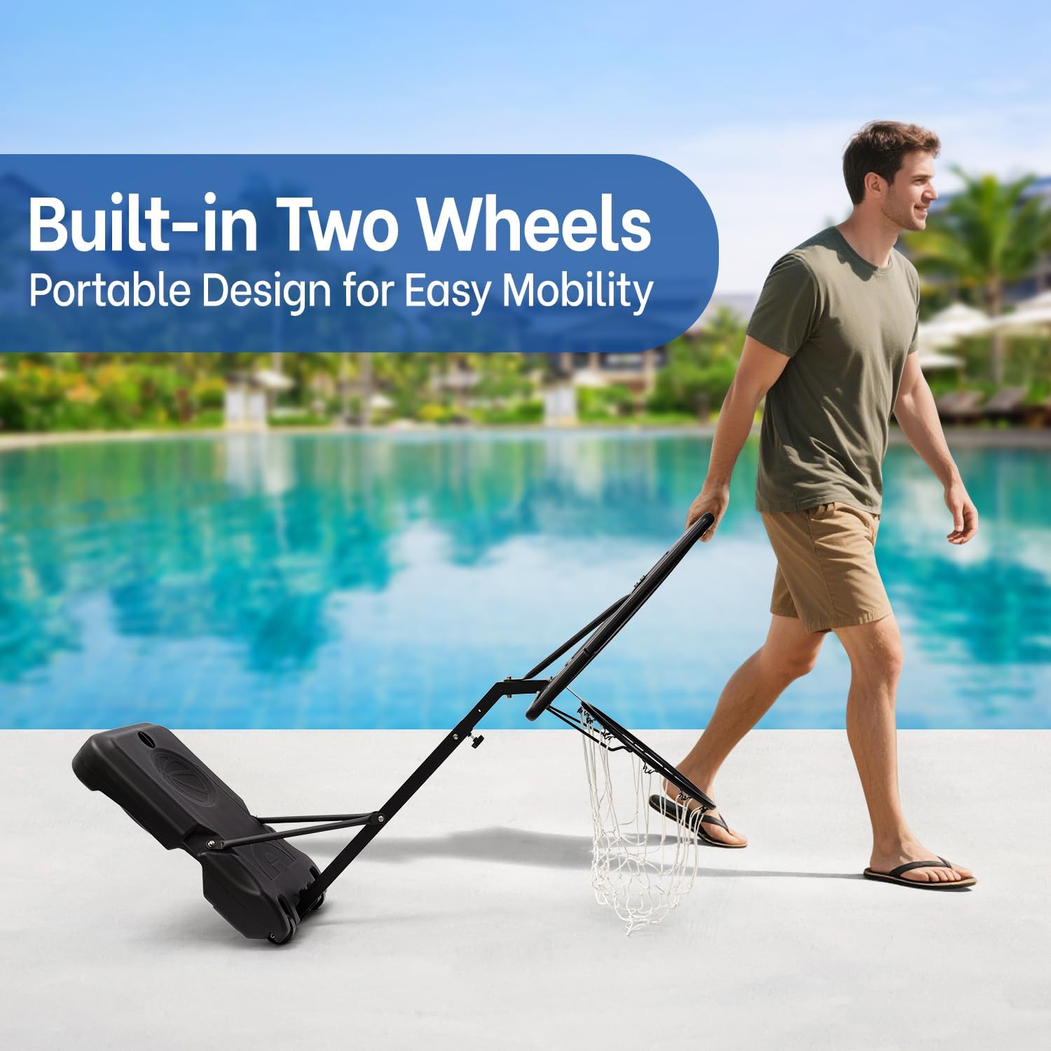 Pool Basketball Hoop Poolside Height Adjustable Portable Basketball Hoop for Pool with Shatterproof Backboard and Weather-Resistant Steel Screws/Brackets, Includes Ball and Air Pump