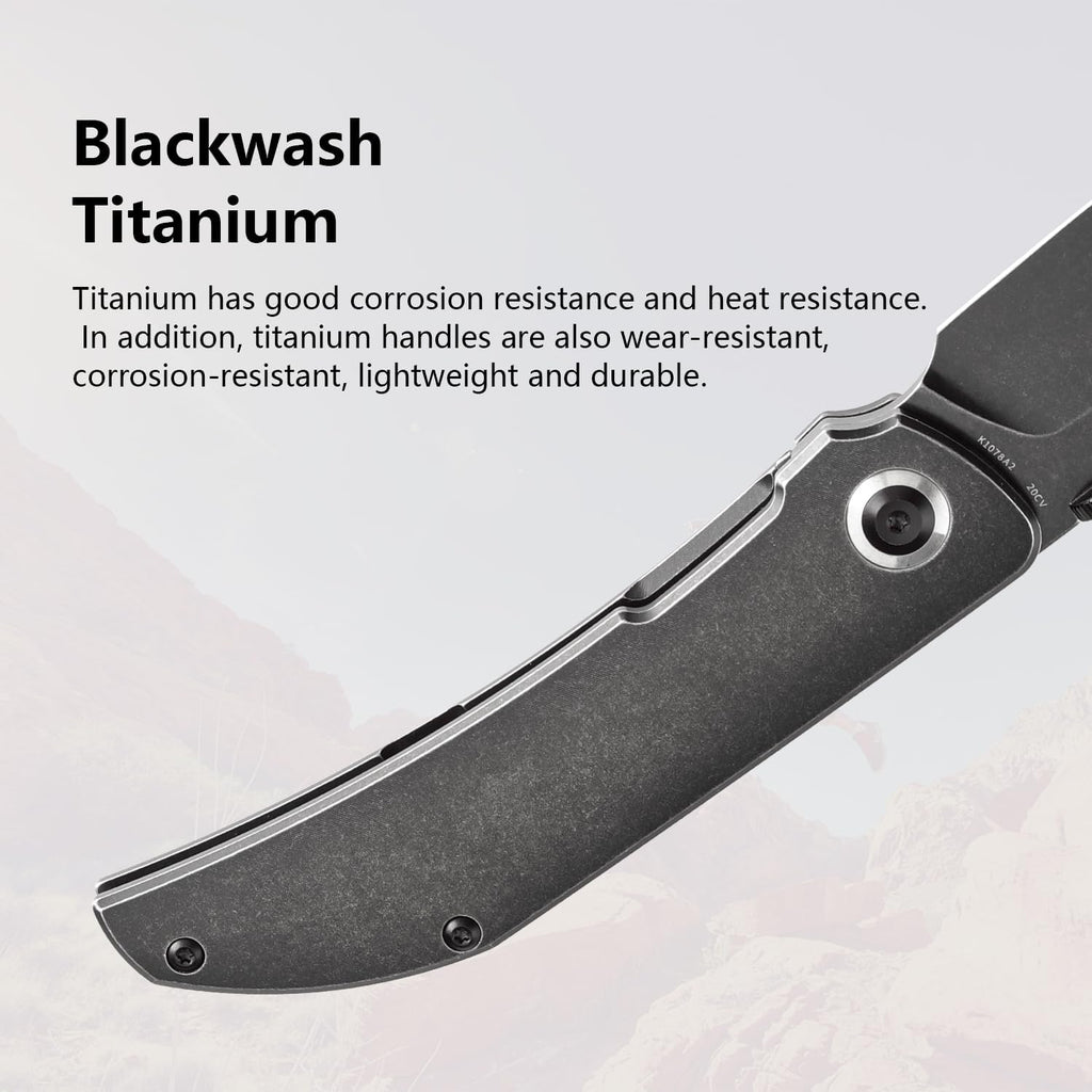 KANSEPT Tarkin Camping Pocket Knives for Men 7.87in Folding Pocket Knives with 3.42in Blackwash CPM 20CV Material and Blackwash Titanium Handle for Outdoor, Tactical, Survival K1078A2