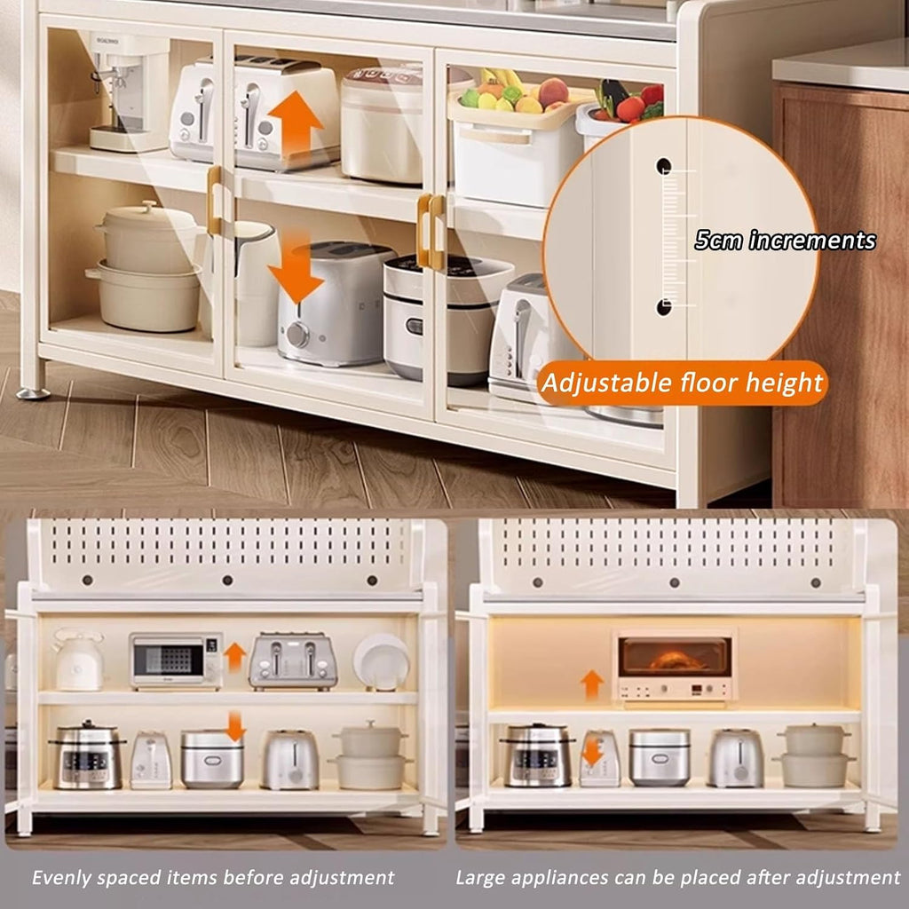 JKGHK Metal Kitchen Pantry Storage Cabinet, Microwave Stand for Kitchens with Pegboard and Adjustable Shelves, Kitchen Bakers Rack for Dining Room, Living Room(White,24x61in)