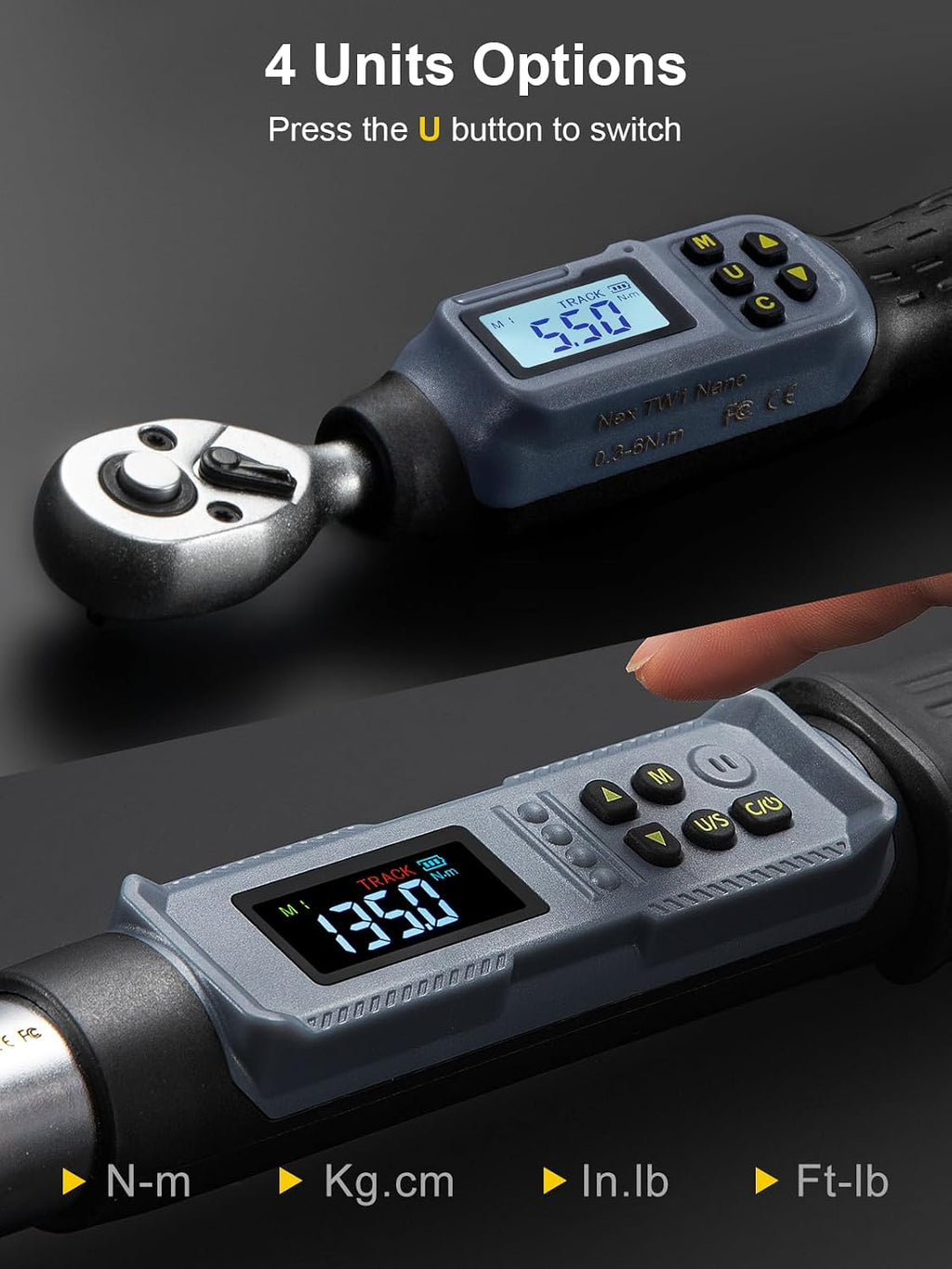 GROWNEER Digital Torque Wrench Set, 1/4' Drive 1.1-22.1 Ft-lbs/1.5-30Nm & 3/8'' Drive 7.38-147.5 Ft-lbs/6.8-135Nm Electronic Torque Wrench Combo with Buzzer & LED Indicator for Motor Car Repair