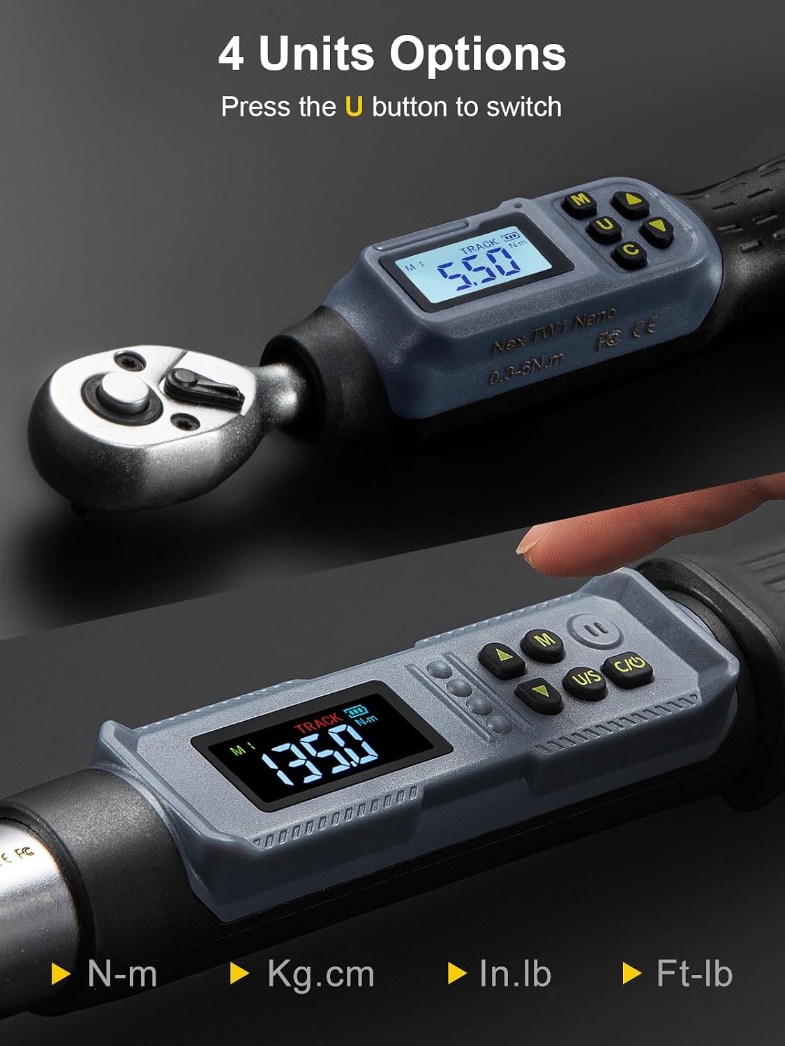 GROWNEER Digital Torque Wrench Set, 1/4' Drive 1.1-22.1 Ft-lbs/1.5-30Nm & 3/8'' Drive 7.38-147.5 Ft-lbs/6.8-135Nm Electronic Torque Wrench Combo with Buzzer & LED Indicator for Motor Car Repair