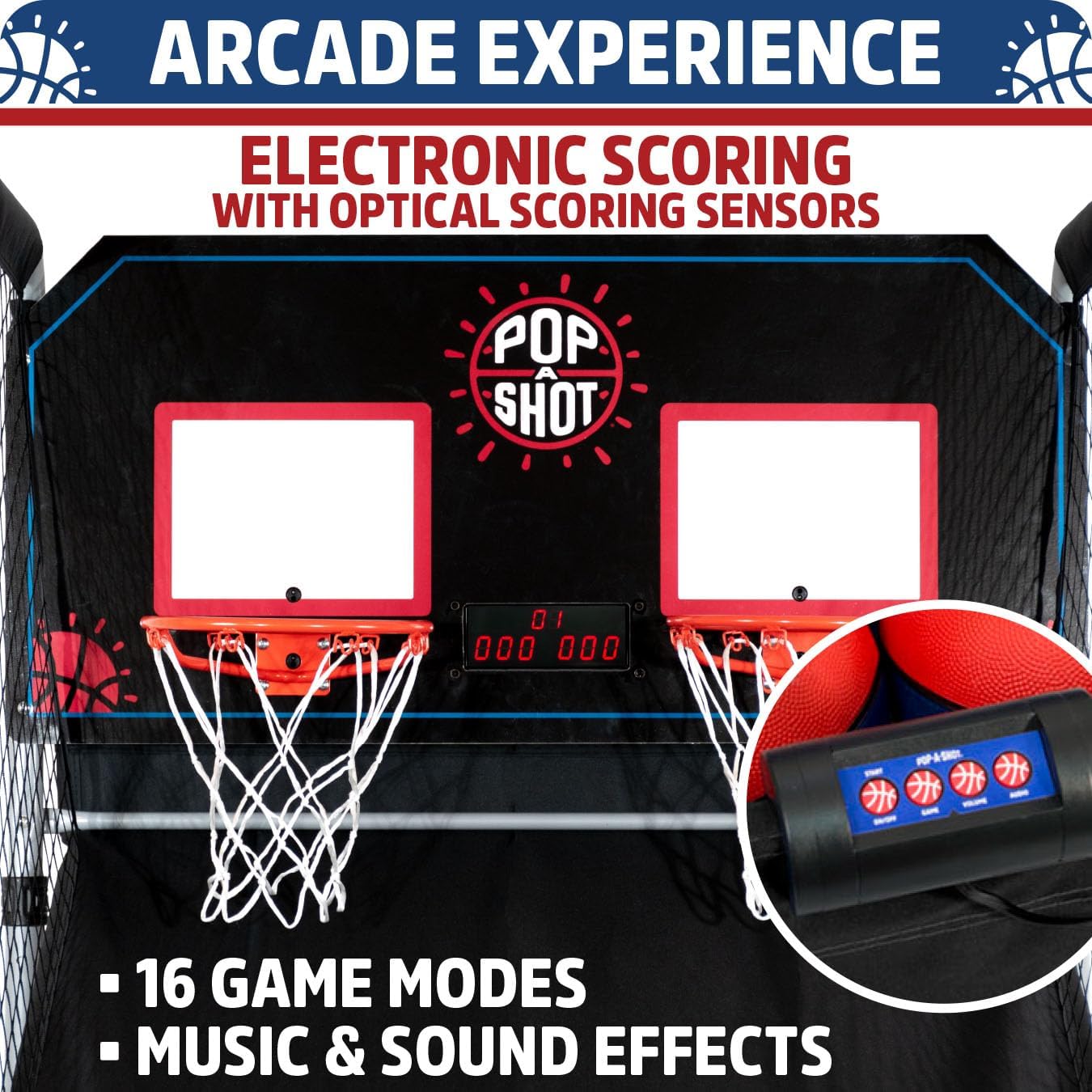 Pop-A-Shot - Home Dual Shot | Arcade Basketball Game for Home | Sensor Scoring Hoop, 16 Game Modes, 7 Balls | Foldable for Easy Storage | Fun for All Players