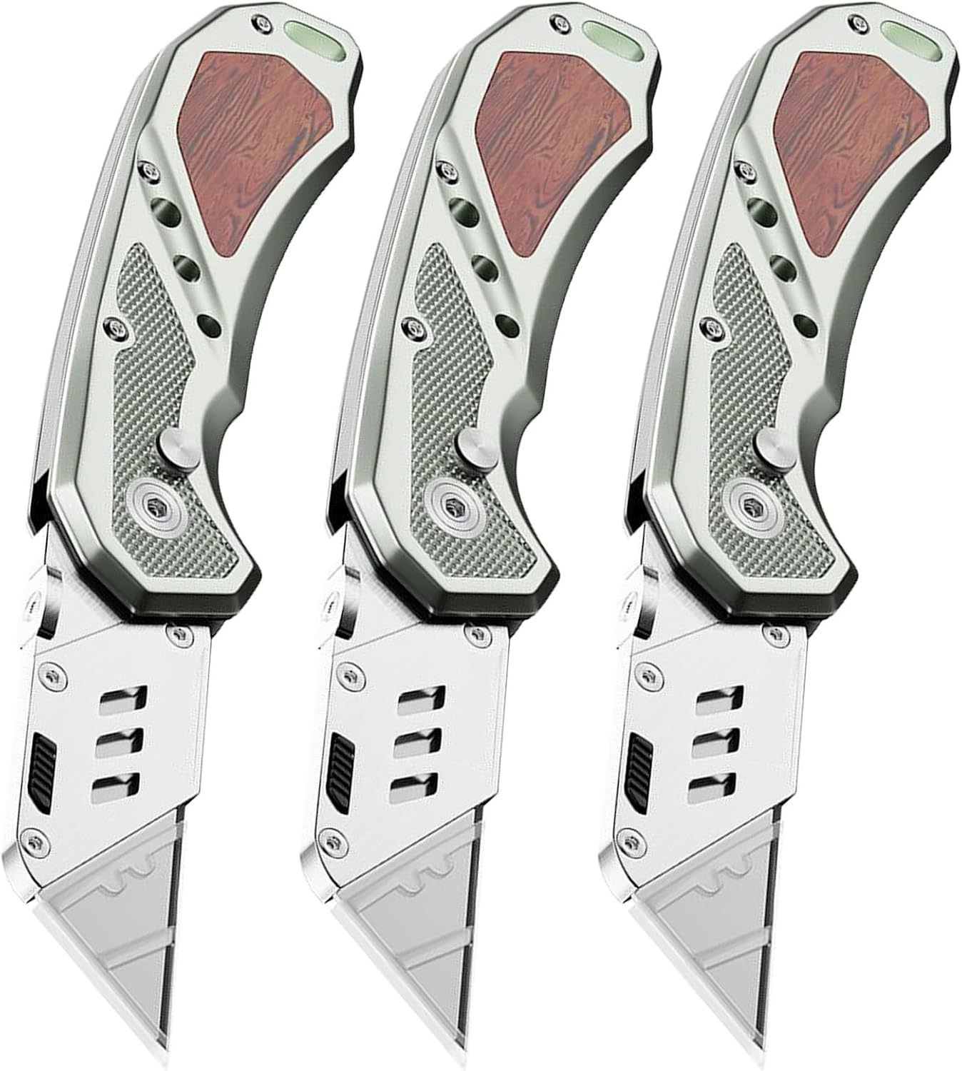 Box Cutter with Belt Clip, Heavy Duty Utility Knife for Cartons, Cardboard, Carpet and Leather, with Wood Handle and Extra 11 SK5 Blades(*3)