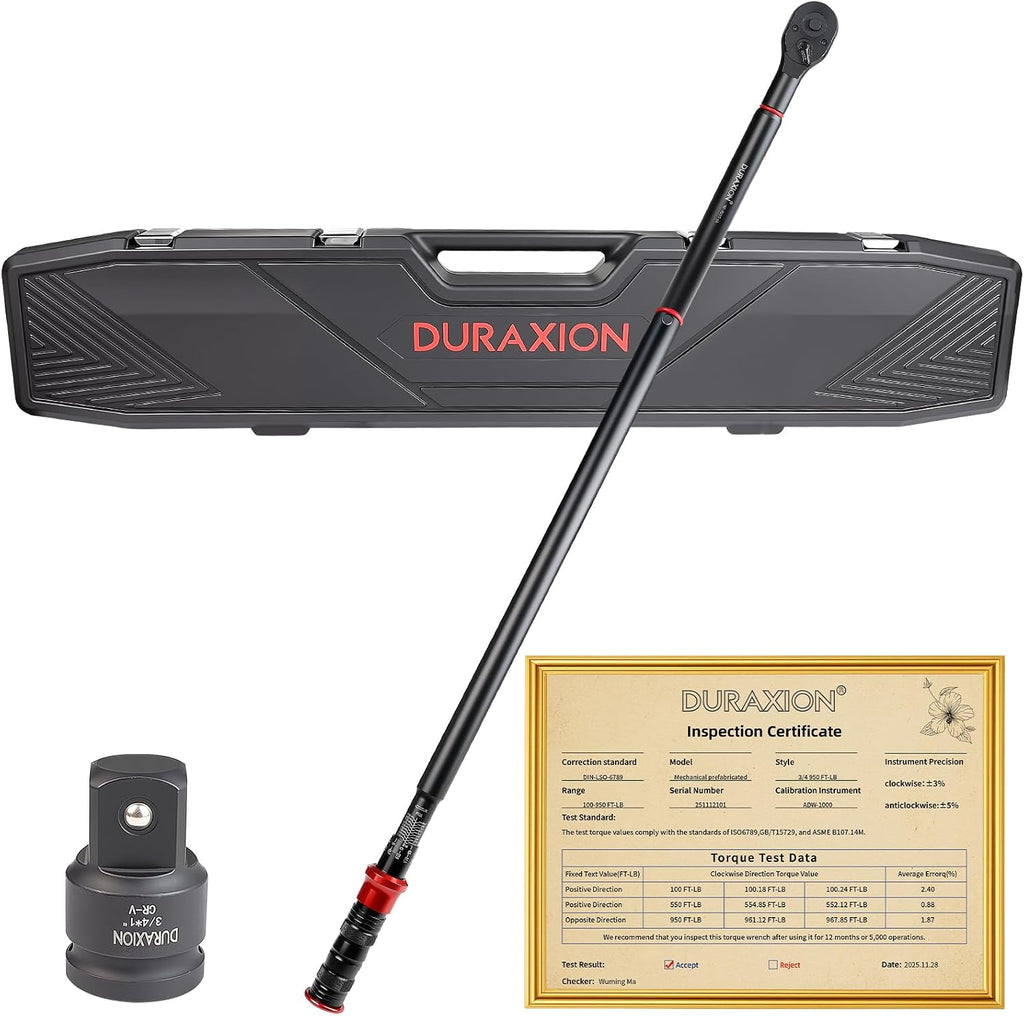 3/4-Inch Drive Torque Wrench 100-950ft.lb/135.58-1288.03Nm, ±3% Precision Dual Direction Torque Wrenches with 48-Tooth Dual Range Scales with Ft.Lbs and N.m