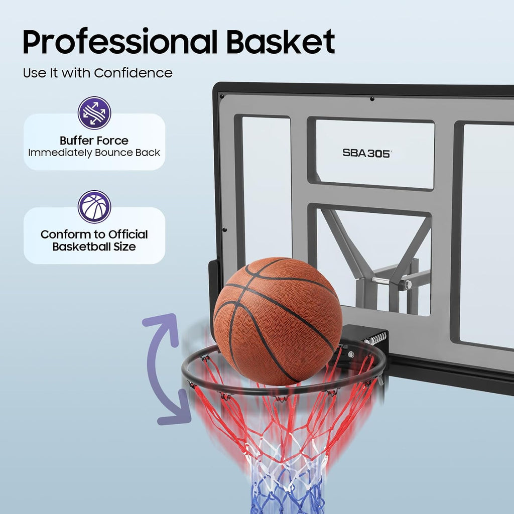 44'' Basketball Backboard and Rim Combo, Wall Mounted Basketball Hoops PET Shatter Proof Backboard and Competition Combo Durable Rim All-Weather Net for Indoor and Outdoor Use