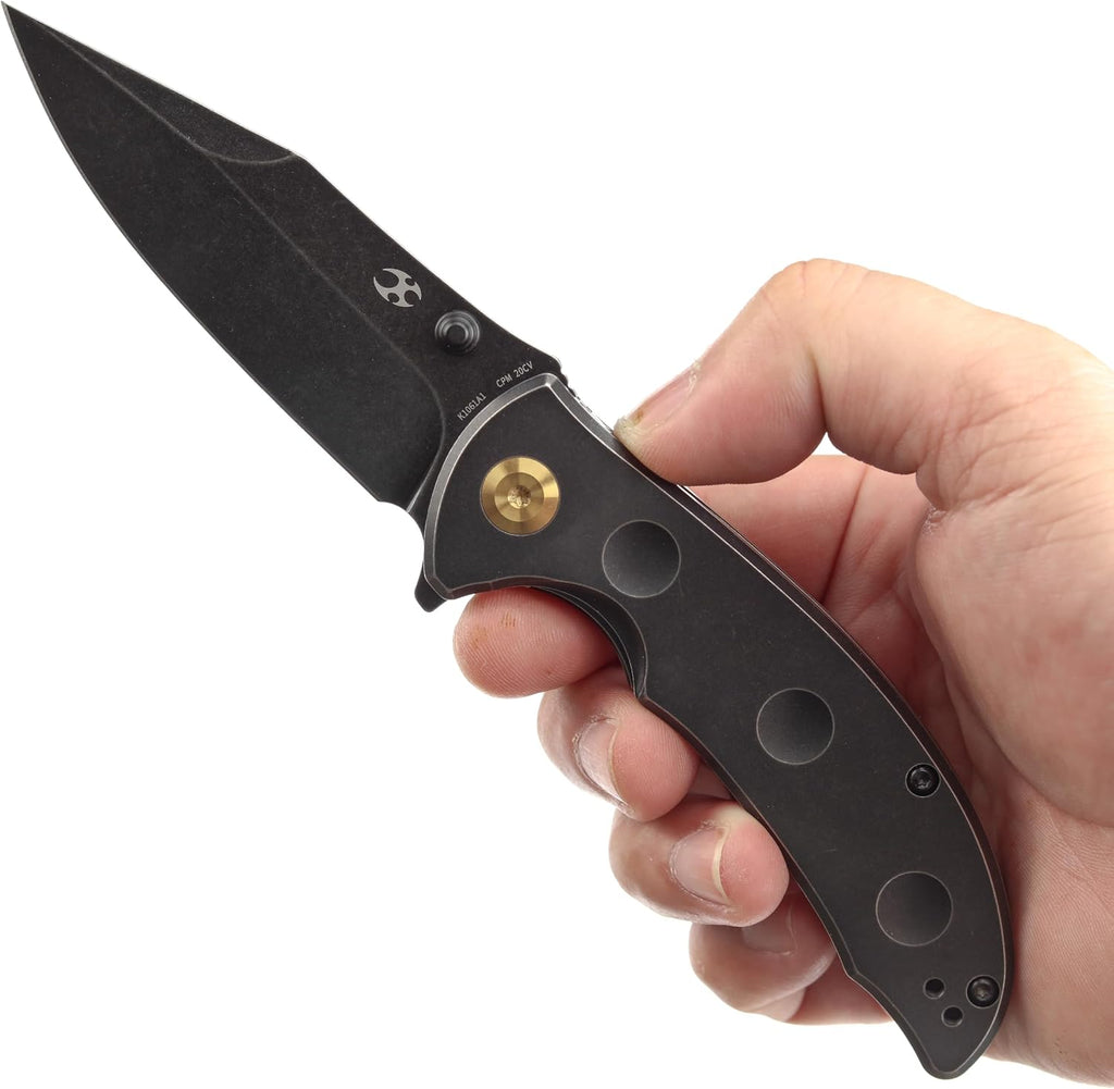 KANSEPT Rei Premium Pocket Folding Knives for Men EDC Pocket Knife 3.3'' CPM 20CV Blade Excellent Folding Knife with Black Stonewashed Titanium Handle EDC K1061A1