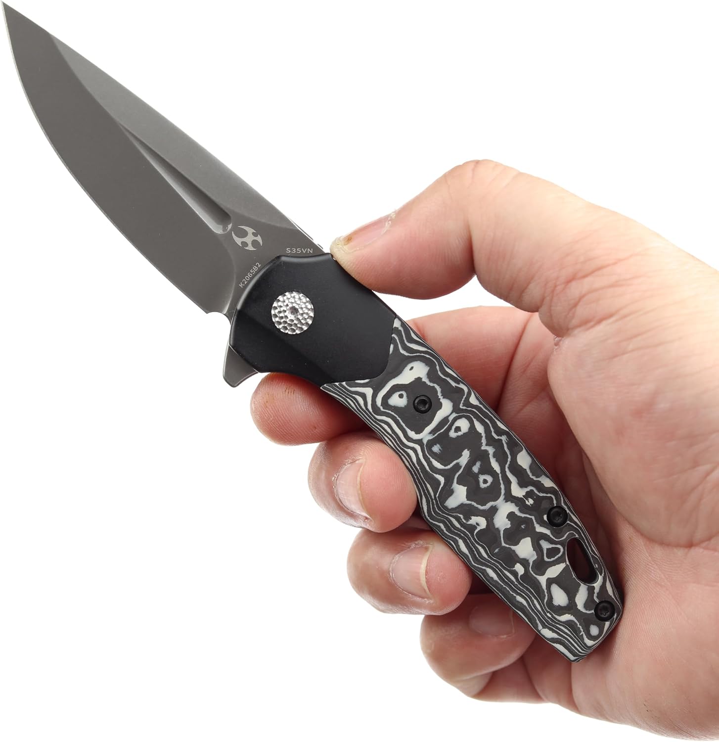 KANSEPT Cassowary Pocket Folding Knives for Men EDC Pocket Knife 2.9'' Grey TiCn Coated and Stonewashed CPM S35VN Blade with Black Anodized Titanium Black White Nebula Carbon Fiber Handle K2065B2