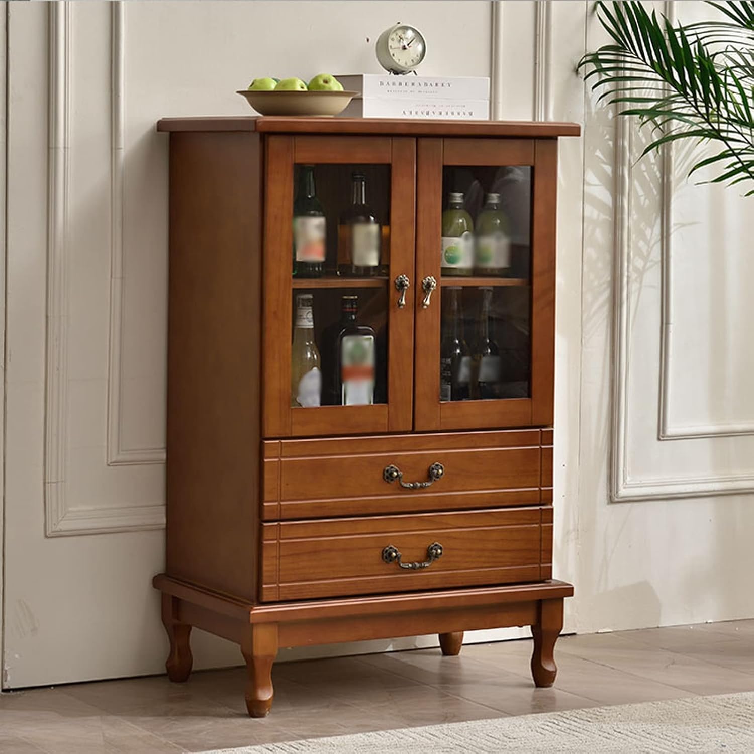 Wine Cabinet Wooden Wine Cabinet with Double Drawers Home Simple Two-Door Wine Bar Cabinet Small Storage Sideboard Wine Bakers Rack Home Wine cabinets