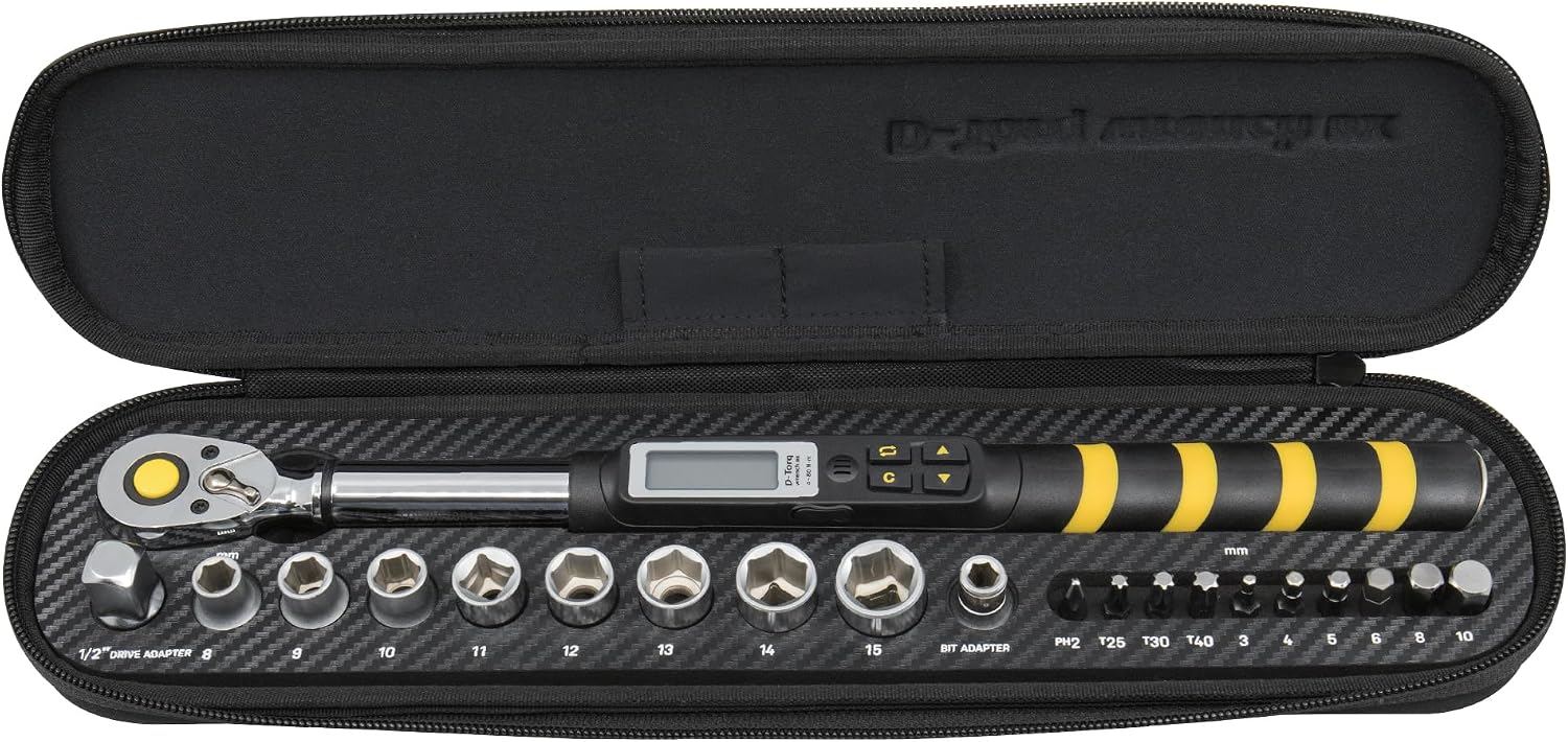 Topeak D-Torq Wrench DX Digital Torque Wrench – 4-80 Nm (3/8″ Drive) with 8 Sockets & 10 Hex/Torx Bits, LCD Display & Audible Alerts, High-Precision Torque Tool for Bicycle, Motorcycle & Automotive | torque-wrenches